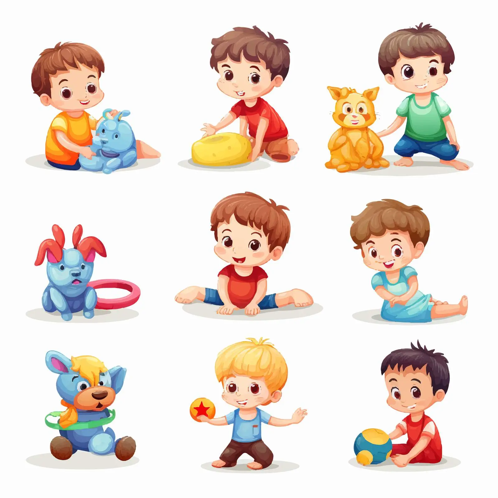 Kids Playing with Toys - Cartoon Characters — free download from Dotvec