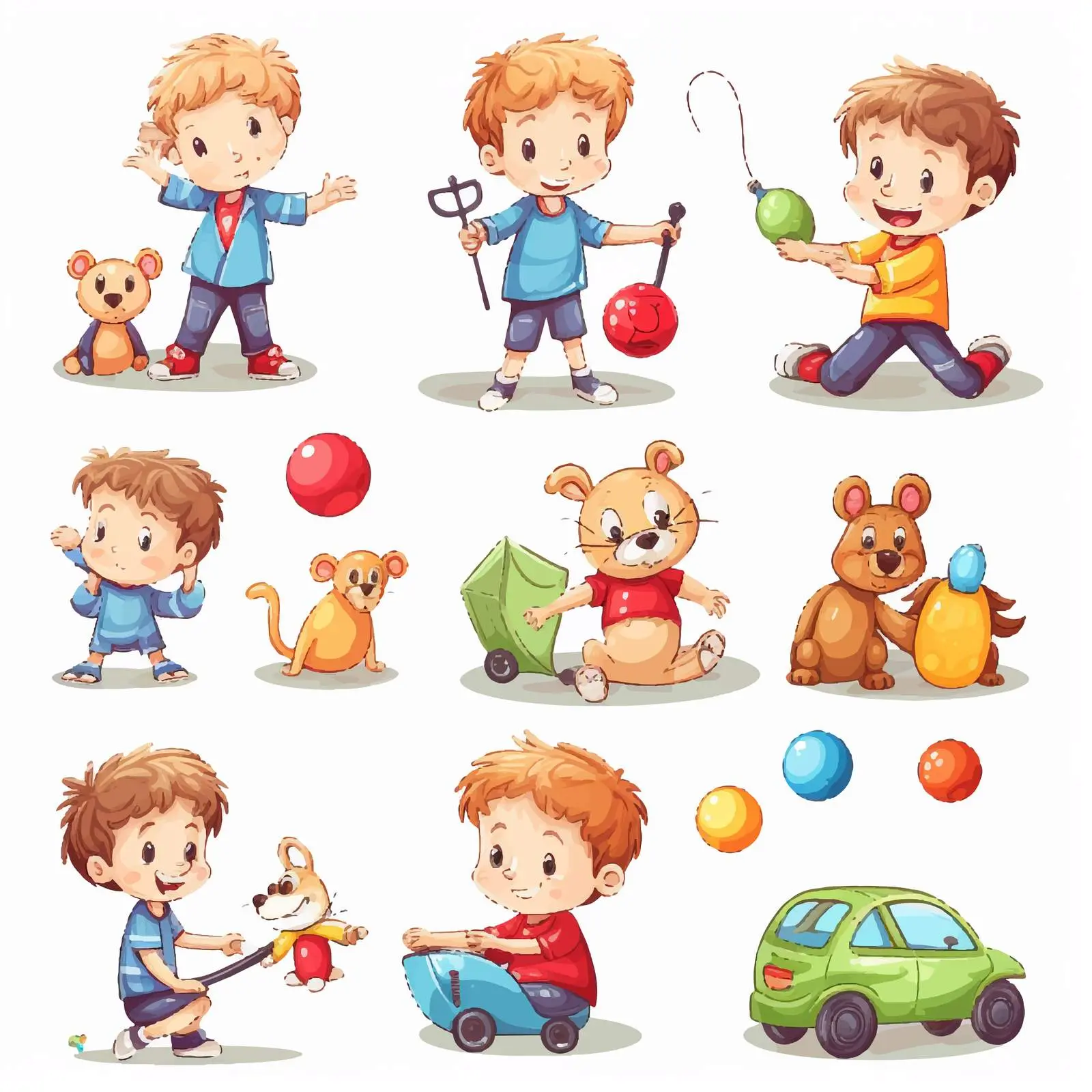 Kids Playing with Toys - Cartoon Vector Art — free download from Dotvec