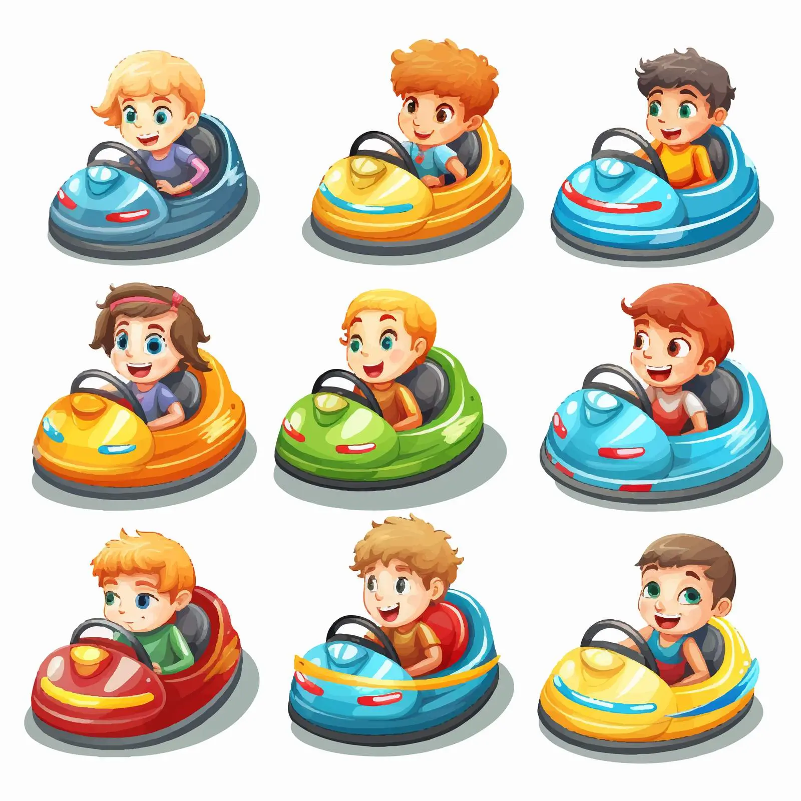 Kids Enjoying Cartoon Bumper Cars Adventure — free download from Dotvec