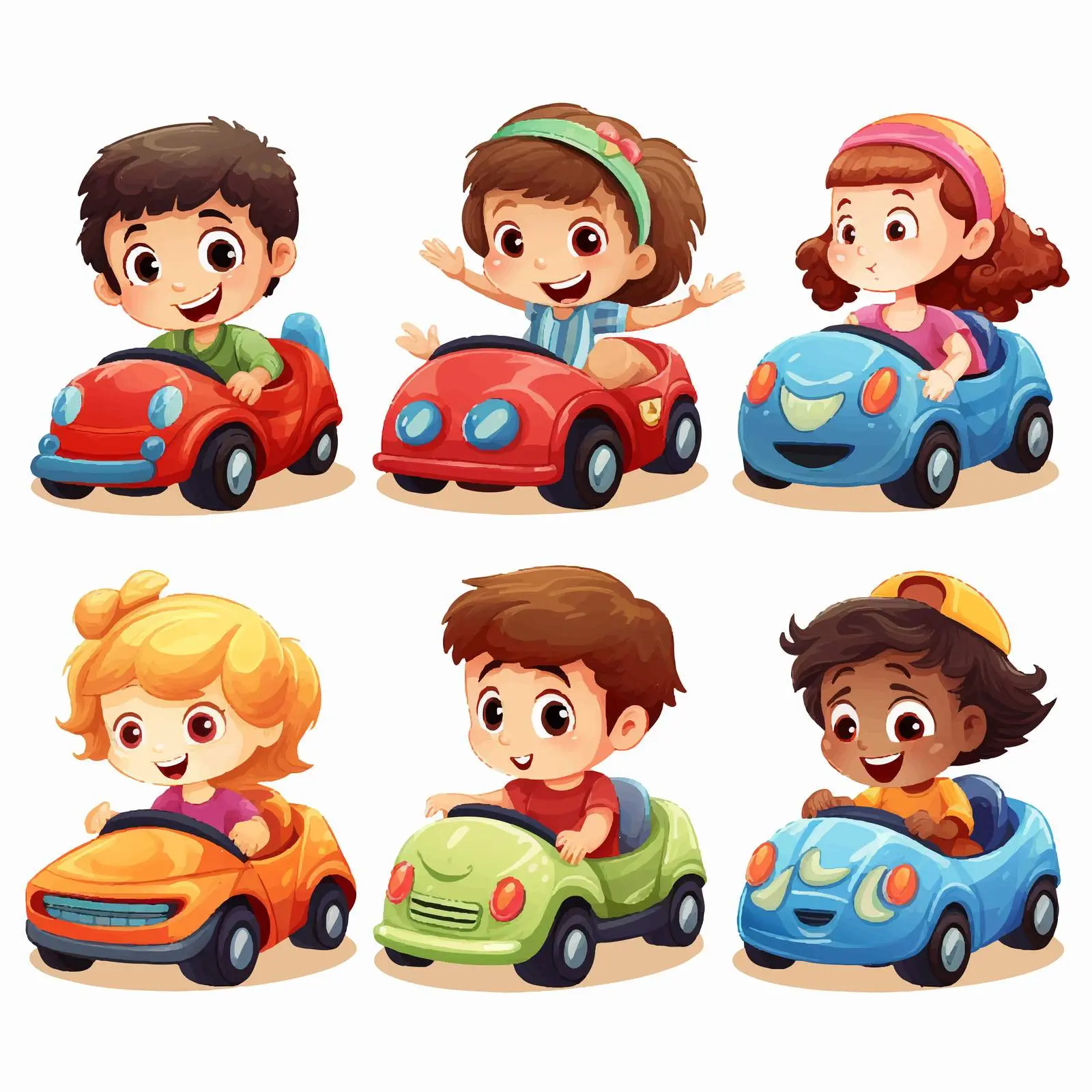 Colorful Kids Playing with Toy Cars Illustration — free download from Dotvec