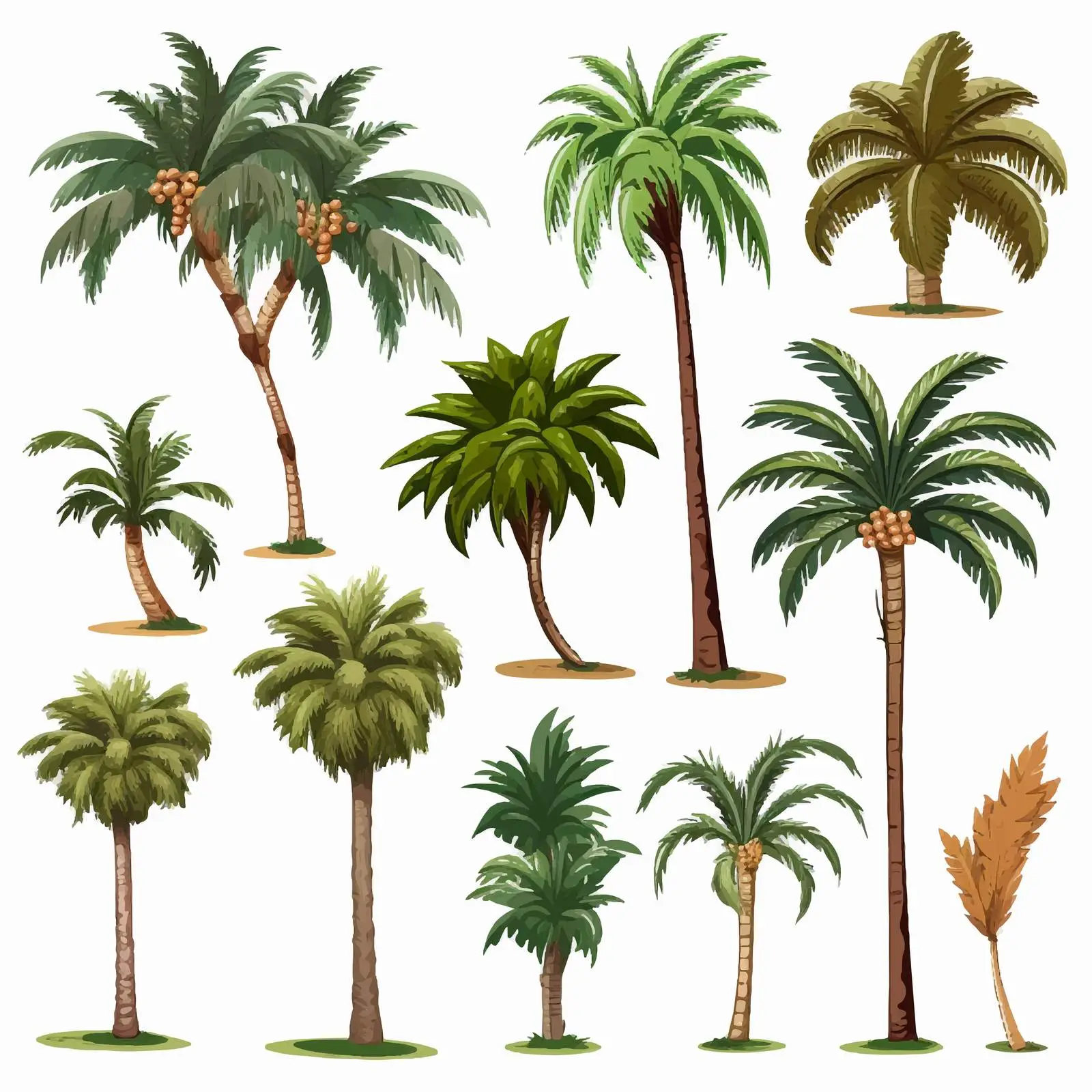 Diverse Palm Tree Illustrations - Cartoon Vector Set — free download from Dotvec