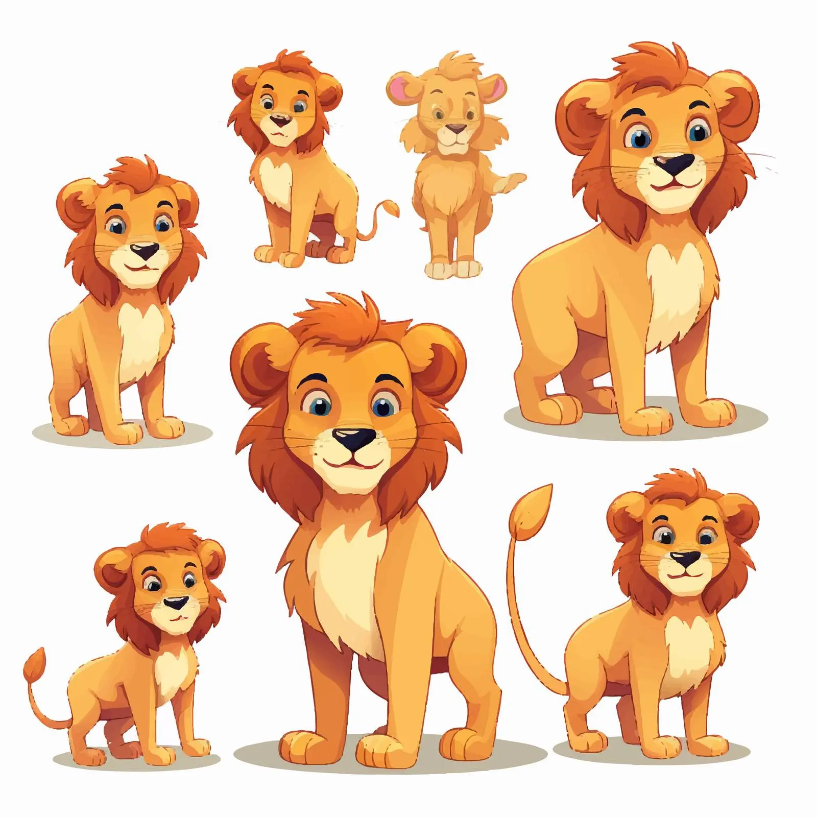 Lion Cartoon Character in Various Positions — free download from Dotvec