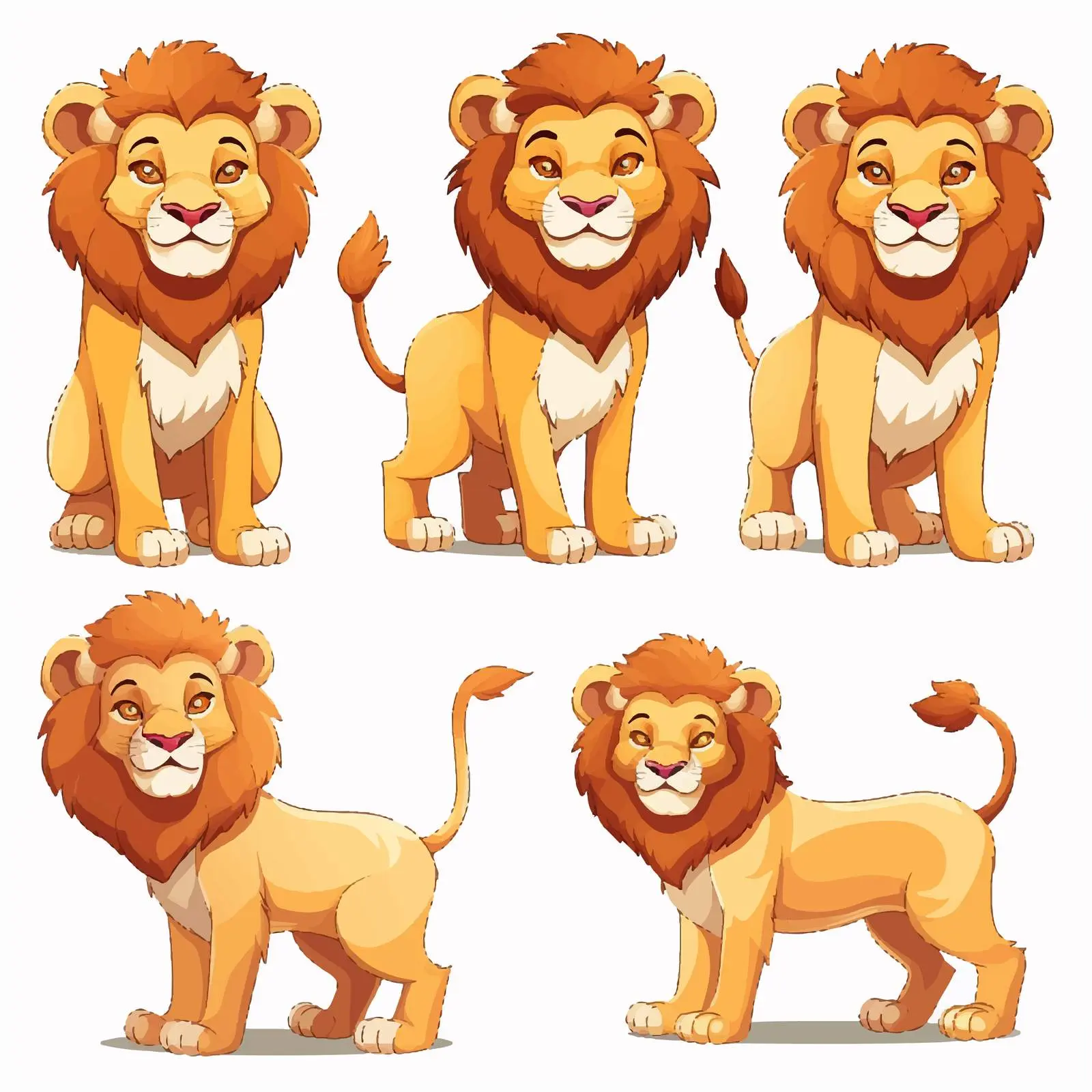 Cartoon Lion Character in Various Poses — free download from Dotvec