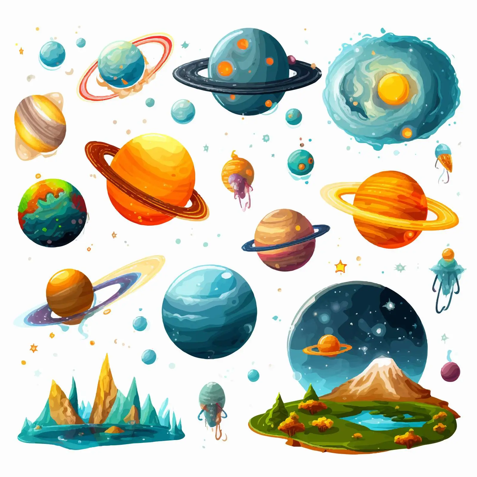 Diverse Space Scene Illustrations Vector Set — free download from Dotvec