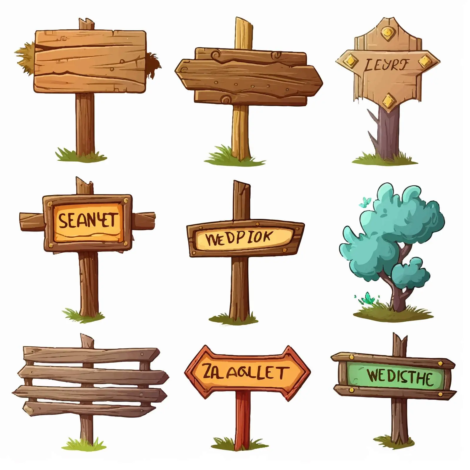 Colorful Wooden Signboards and Pointers Set – free signboard design image from Dotvec
