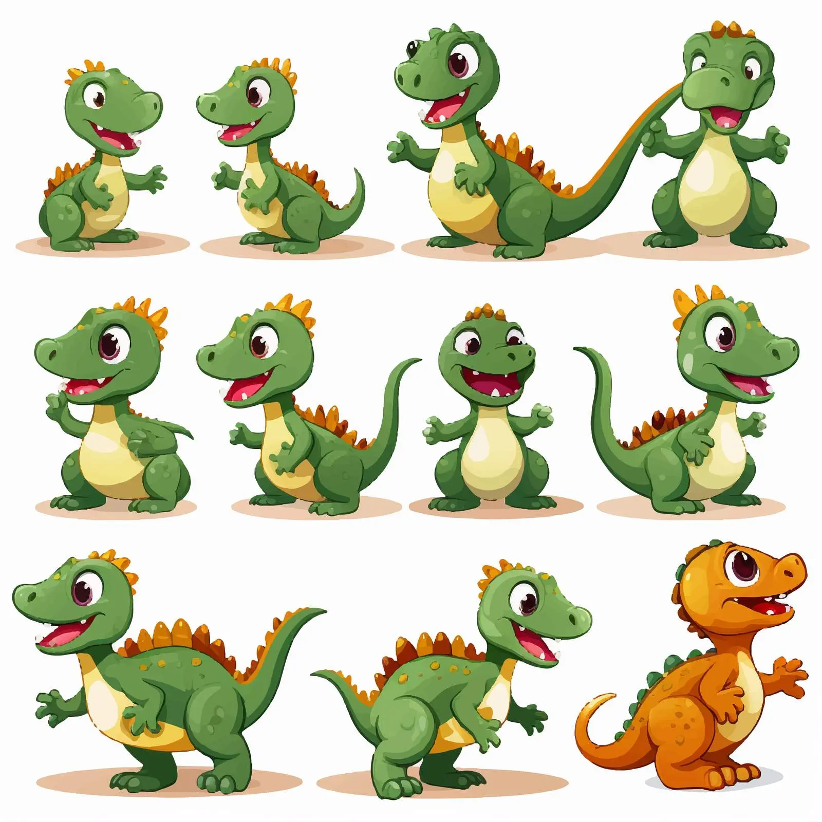Dinosaur Cartoon Characters and Silhouettes Collection — free download from Dotvec