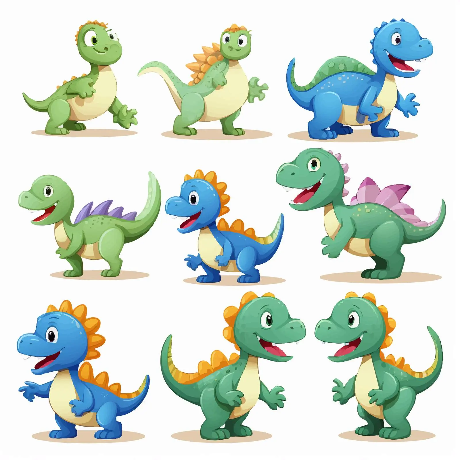 Dinosaur Cartoon Character and Silhouette Vector Art — free download from Dotvec