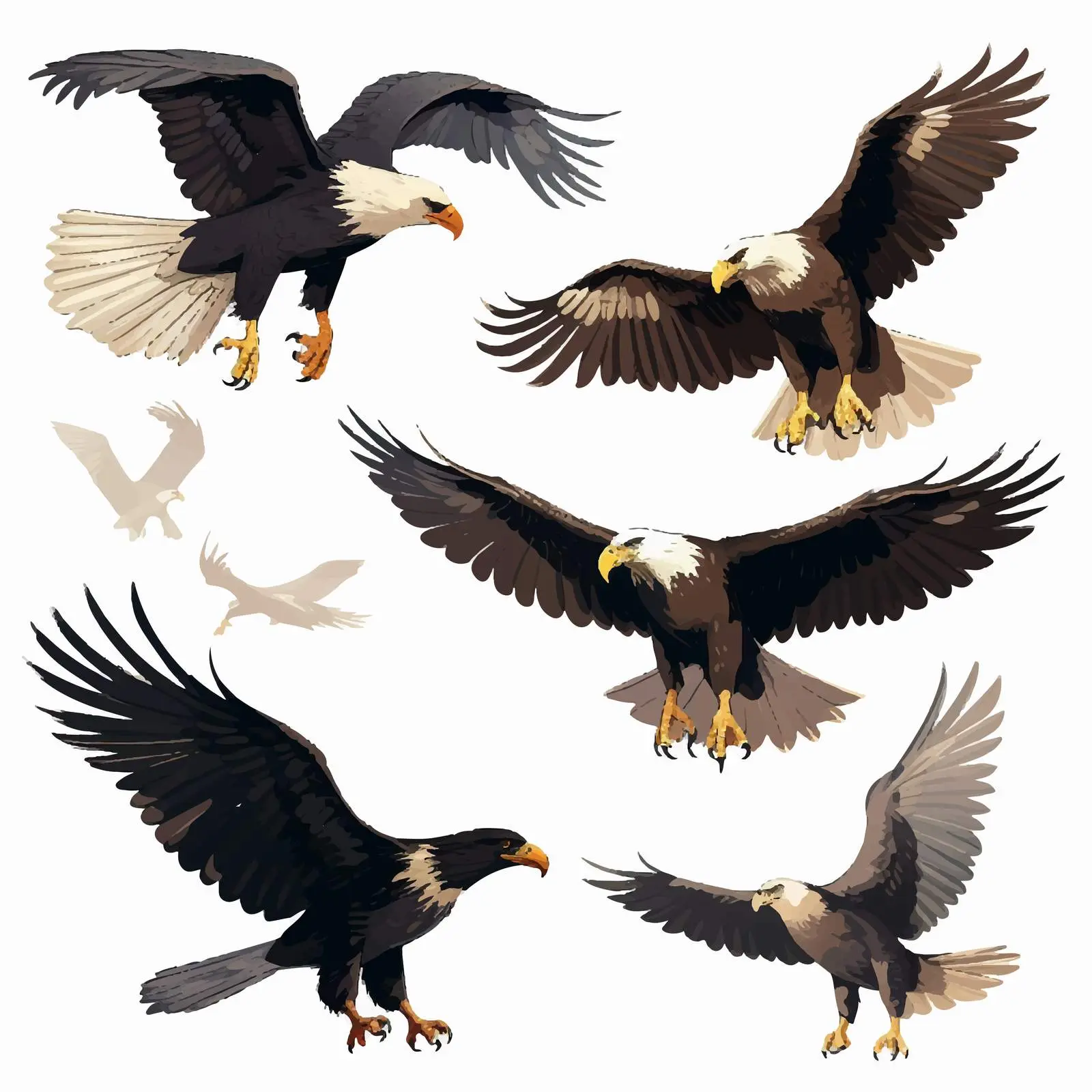 Eagle Character Set and Silhouette Vectors — free download from Dotvec