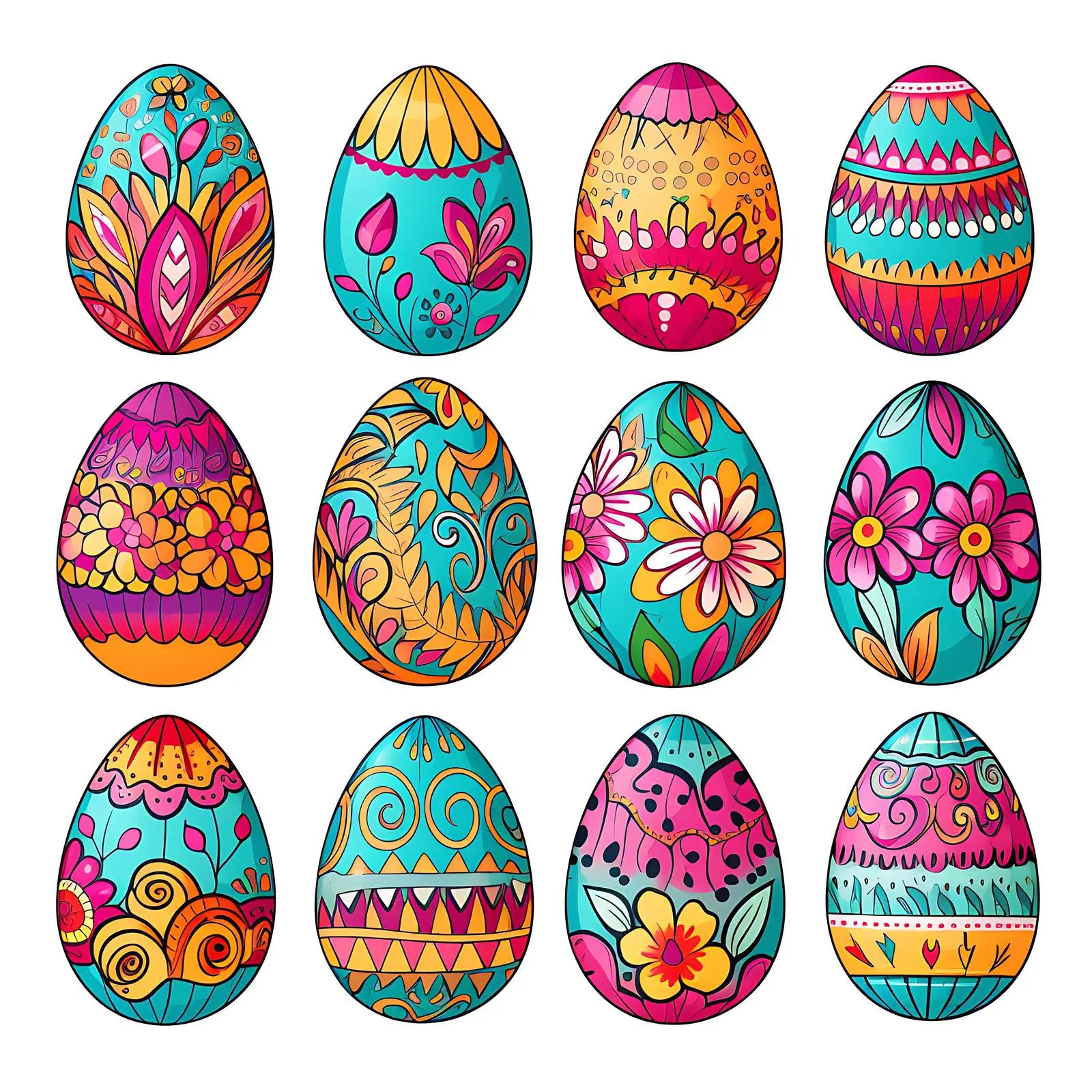 Brightly Colored Easter Eggs with Beautiful Patterns – free paint image from Dotvec
