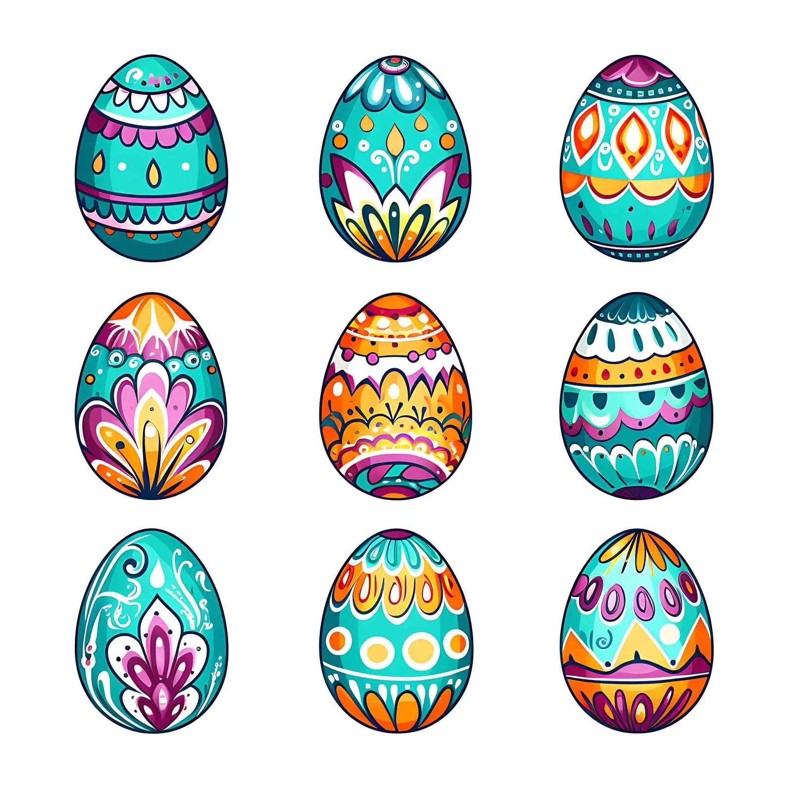Colorful Easter Eggs with Beautiful Patterns – free seasonal art image from Dotvec