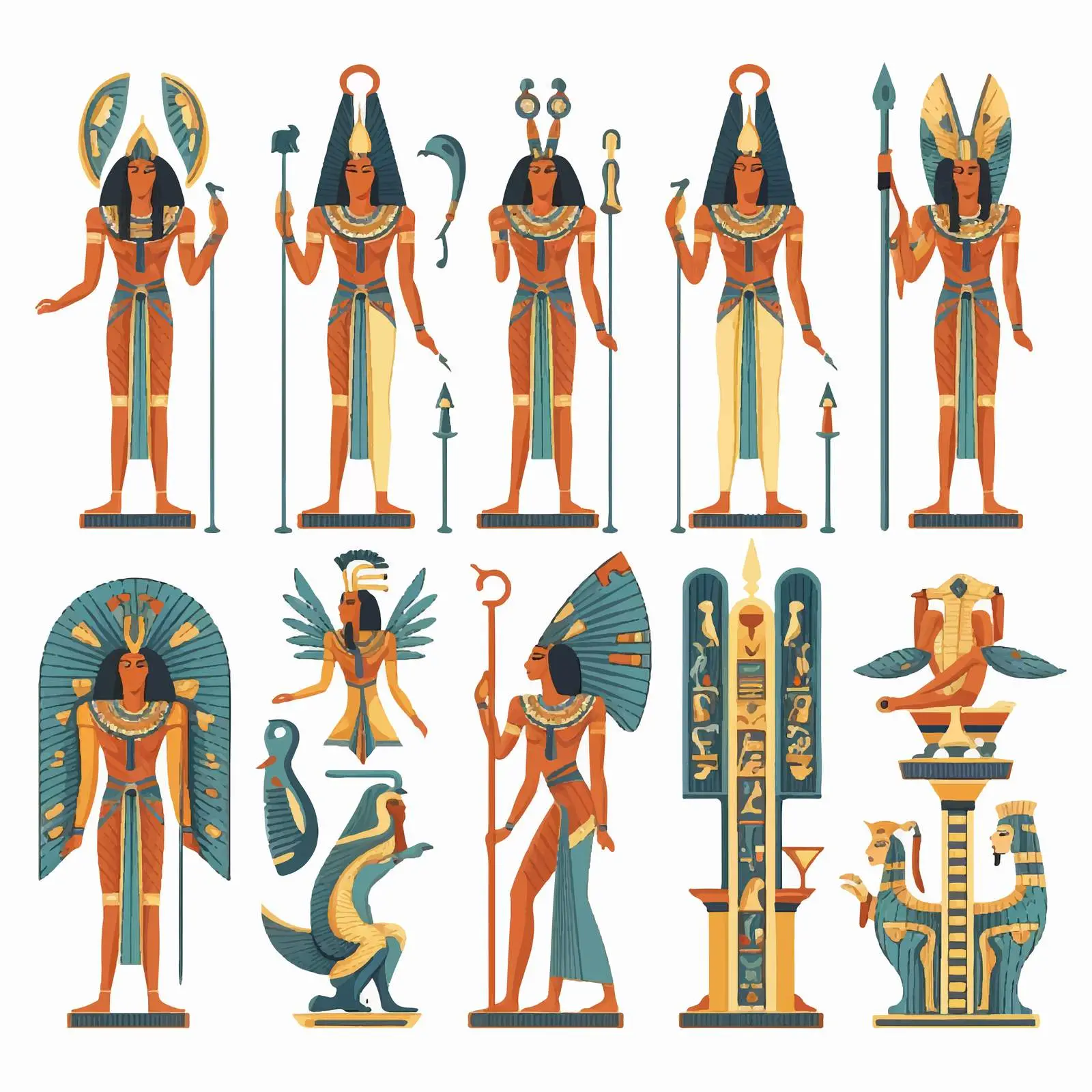 Ancient Egyptian Gods and Goddesses Vector Set — free download from Dotvec