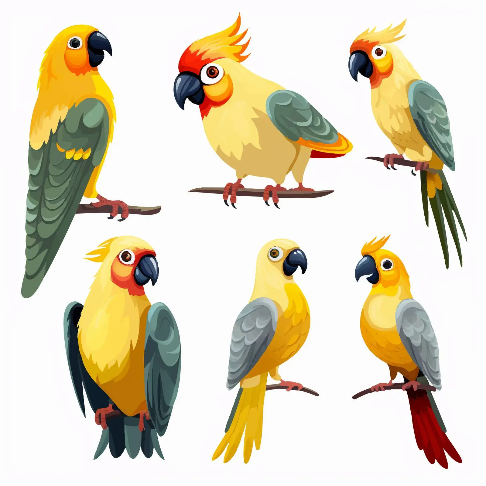 Exotic Yellow Parrot and Cockatoo Vector Artwork — free download from Dotvec