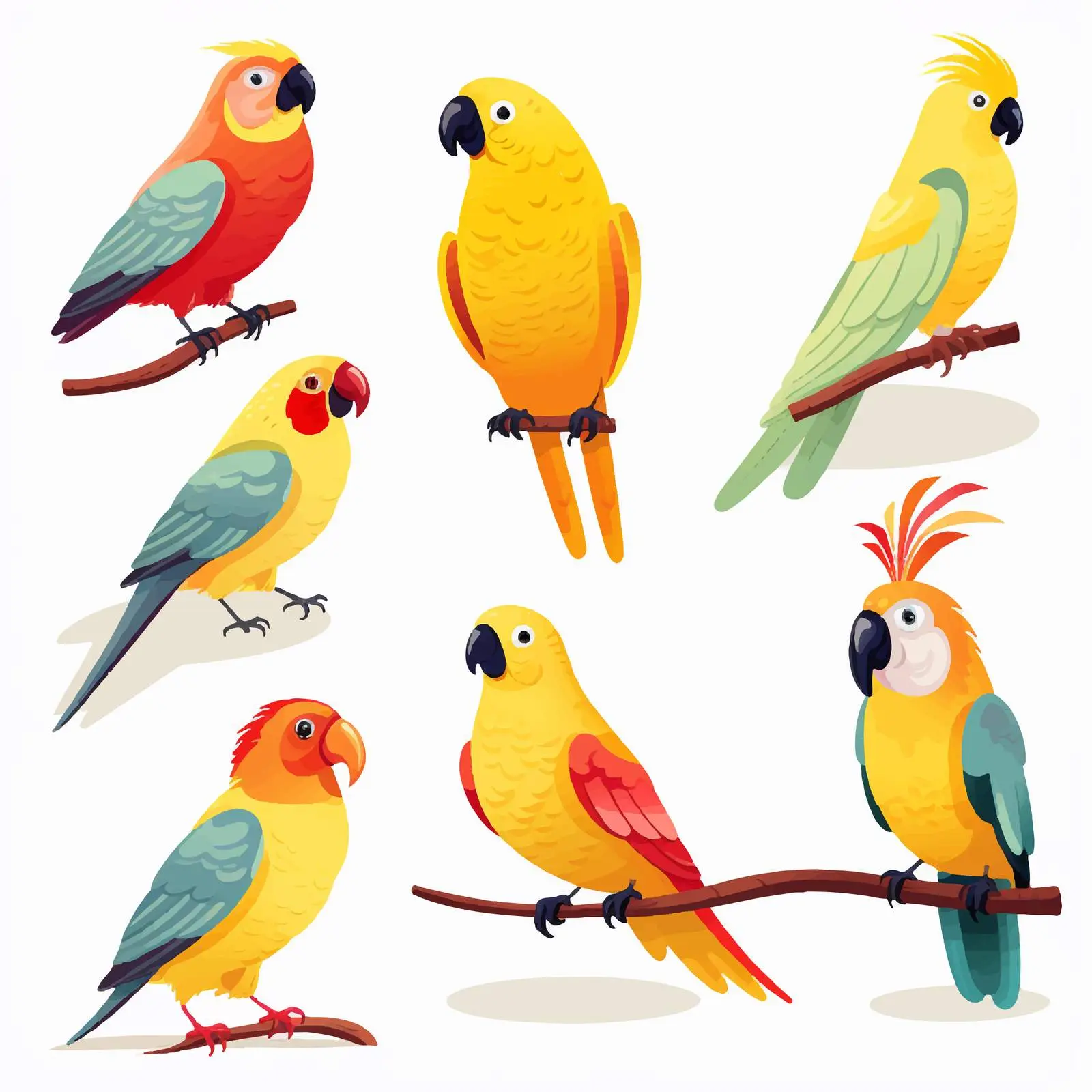 Exotic Birds Vector: Yellow Parrot and Cockatoo — free download from Dotvec