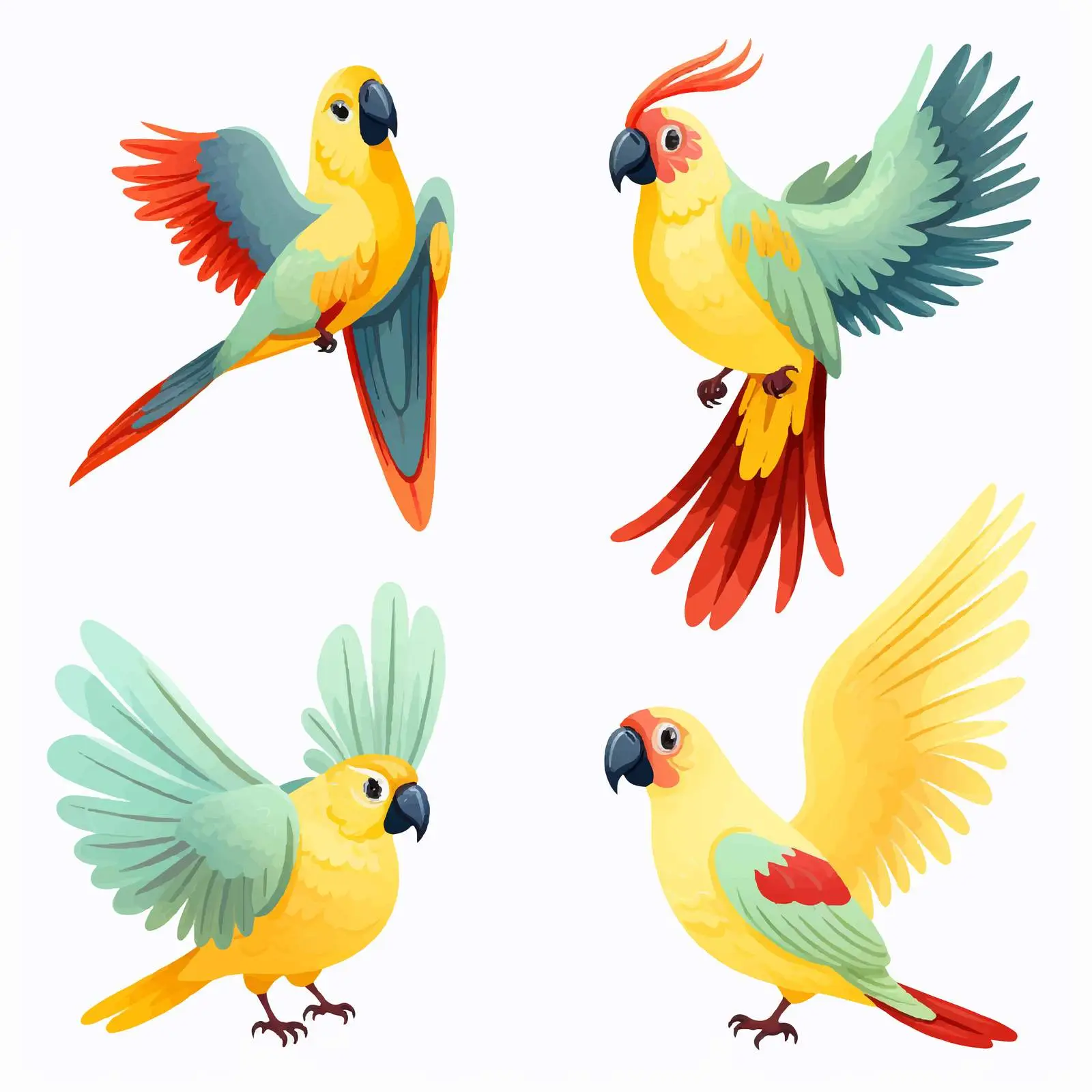 Exotic Birds: Yellow Parrot and Cockatoo Vector Art — free download from Dotvec