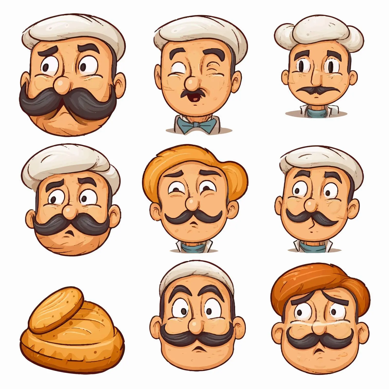 Vintage Cartoon Facial Expressions with Bread Bun — free download from Dotvec