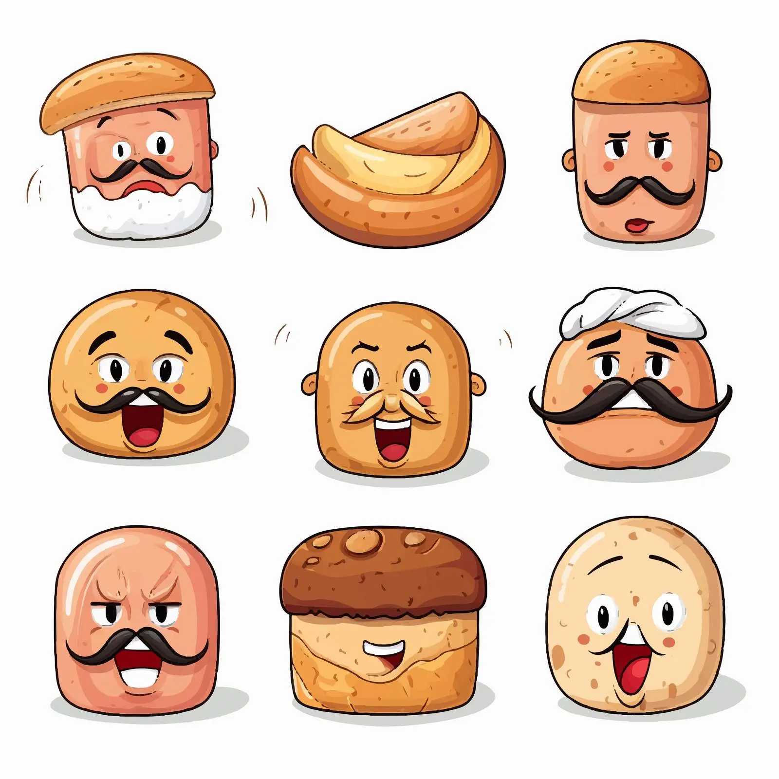 Vintage Cartoon Facial Expressions with Bread Bun — free download from Dotvec