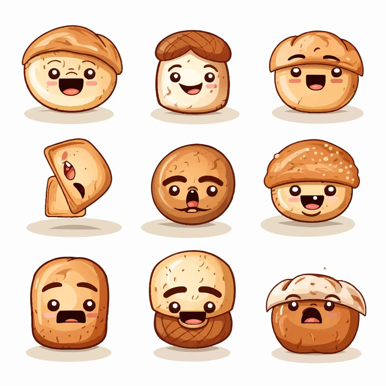 Vintage Cartoon Facial Expressions with Bun Bread — free download from Dotvec