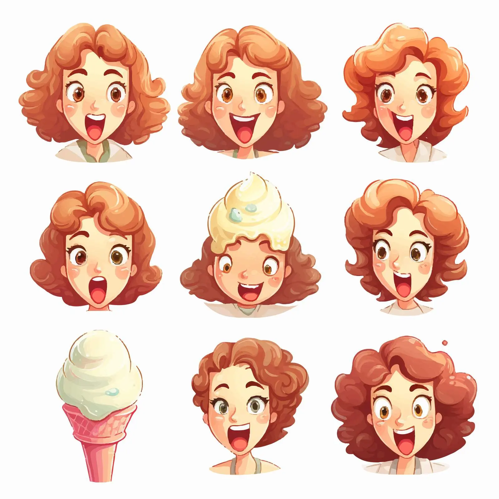Vintage Cartoon Facial Expressions with Ice Cream — free download from Dotvec