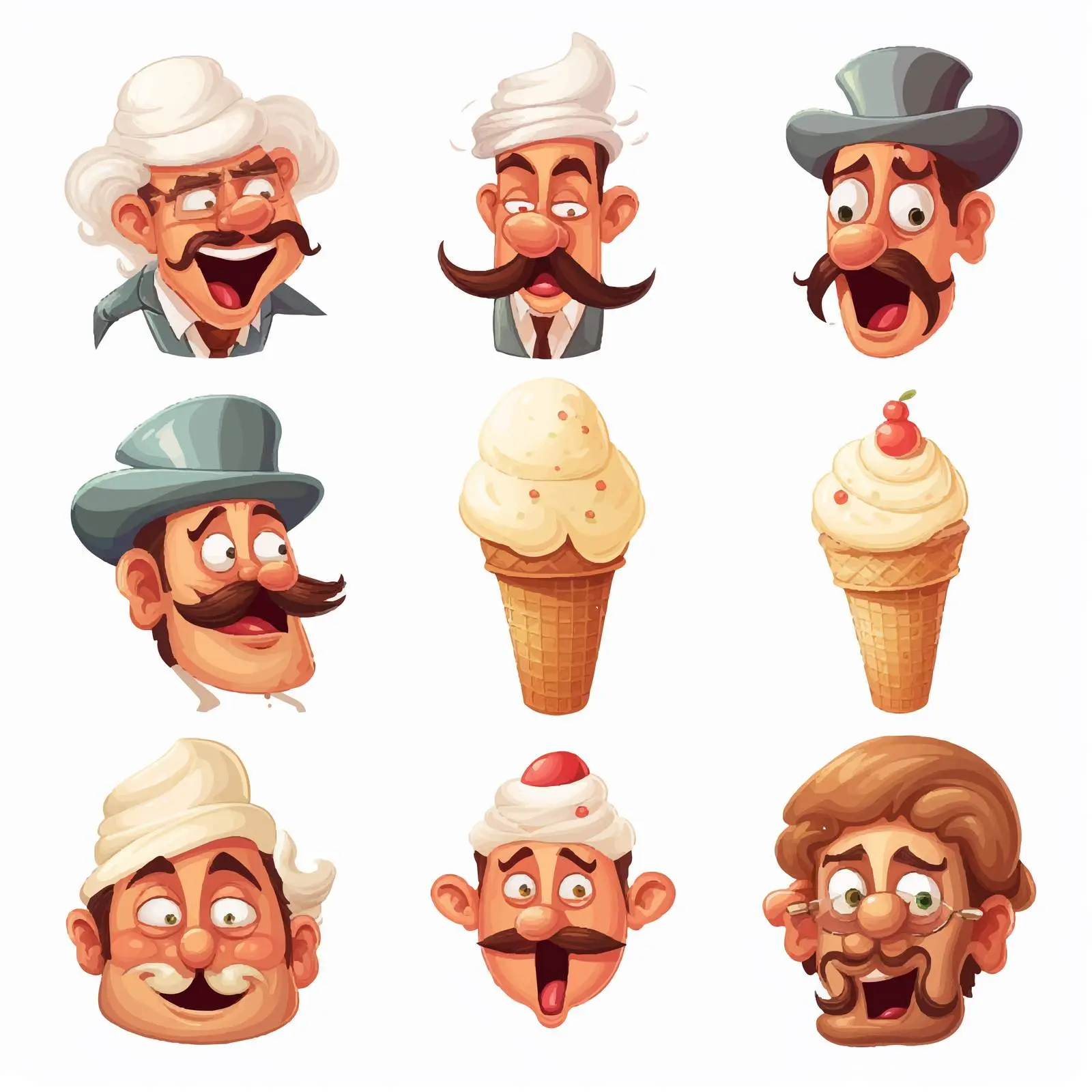 Vintage Cartoon Facial Expressions with Ice Cream — free download from Dotvec