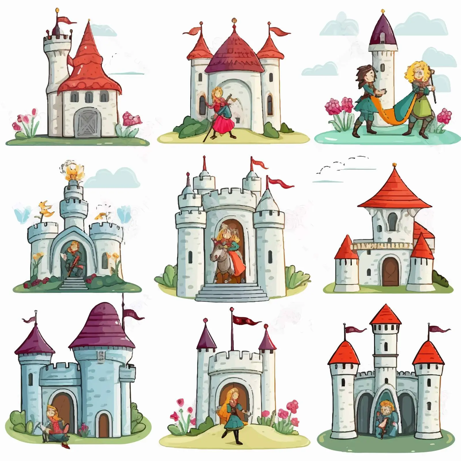 Fairy Tales with Knight and Castle Vector Art — free download from Dotvec