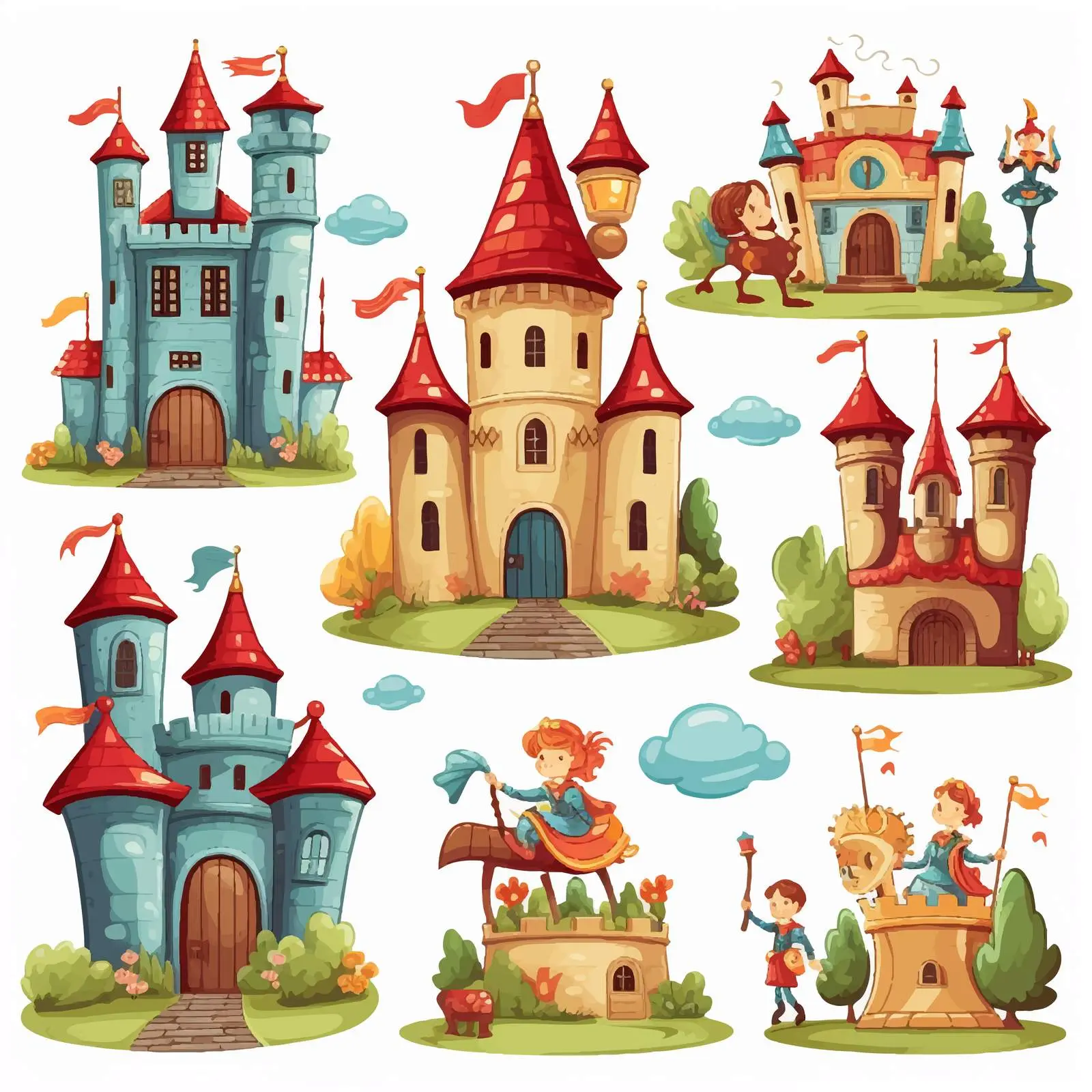 Fairy Tales with Knight and Castle Vector Art — free download from Dotvec