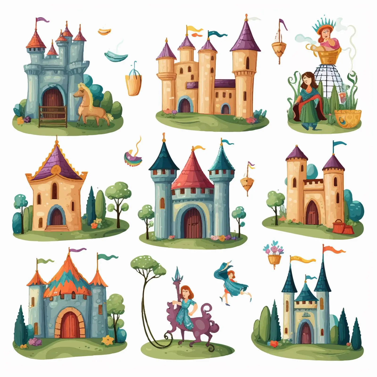 Fairy Tales with Knight and Castle Vector Art — free download from Dotvec