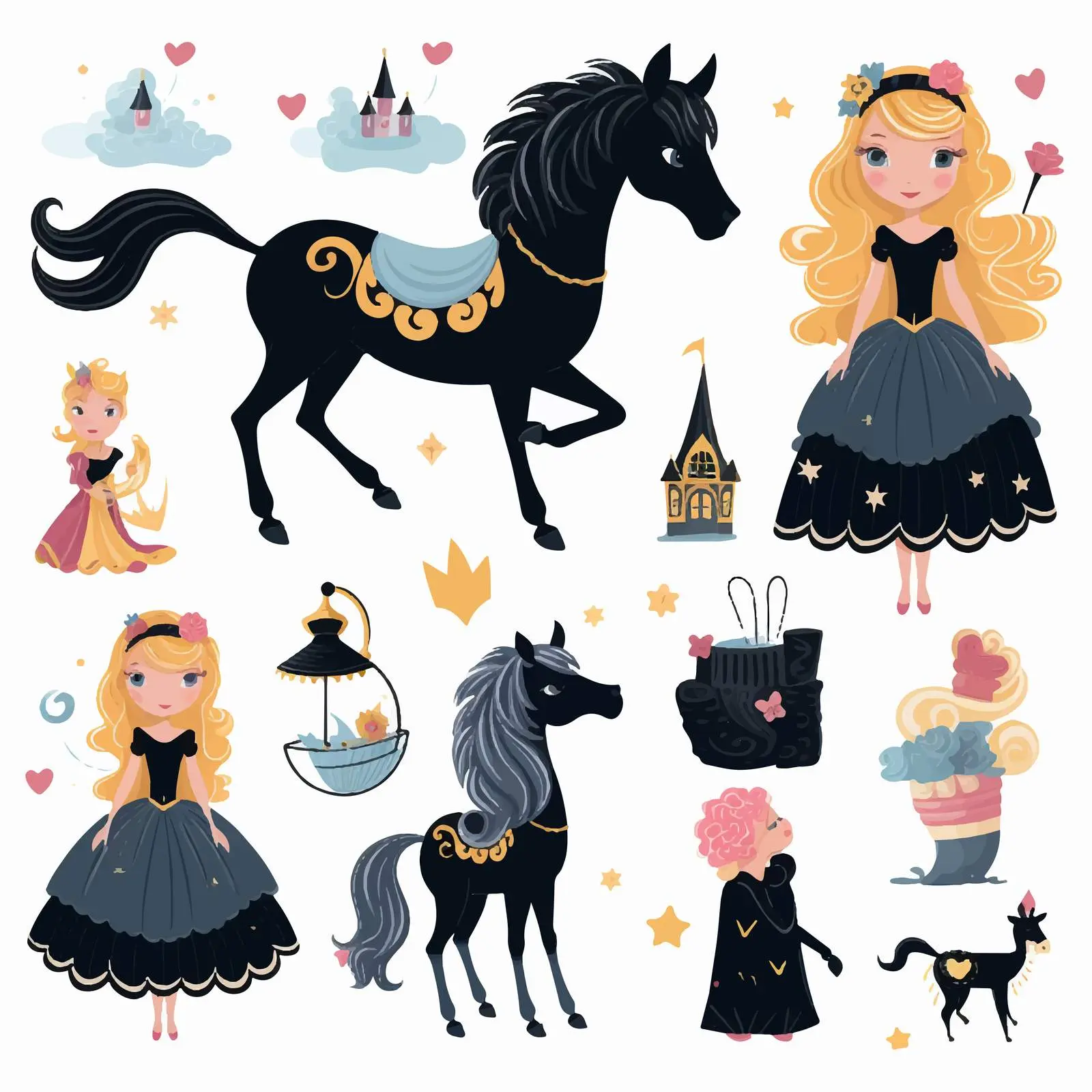 Fairy Tale Princess and Unicorn Vector Art — free download from Dotvec