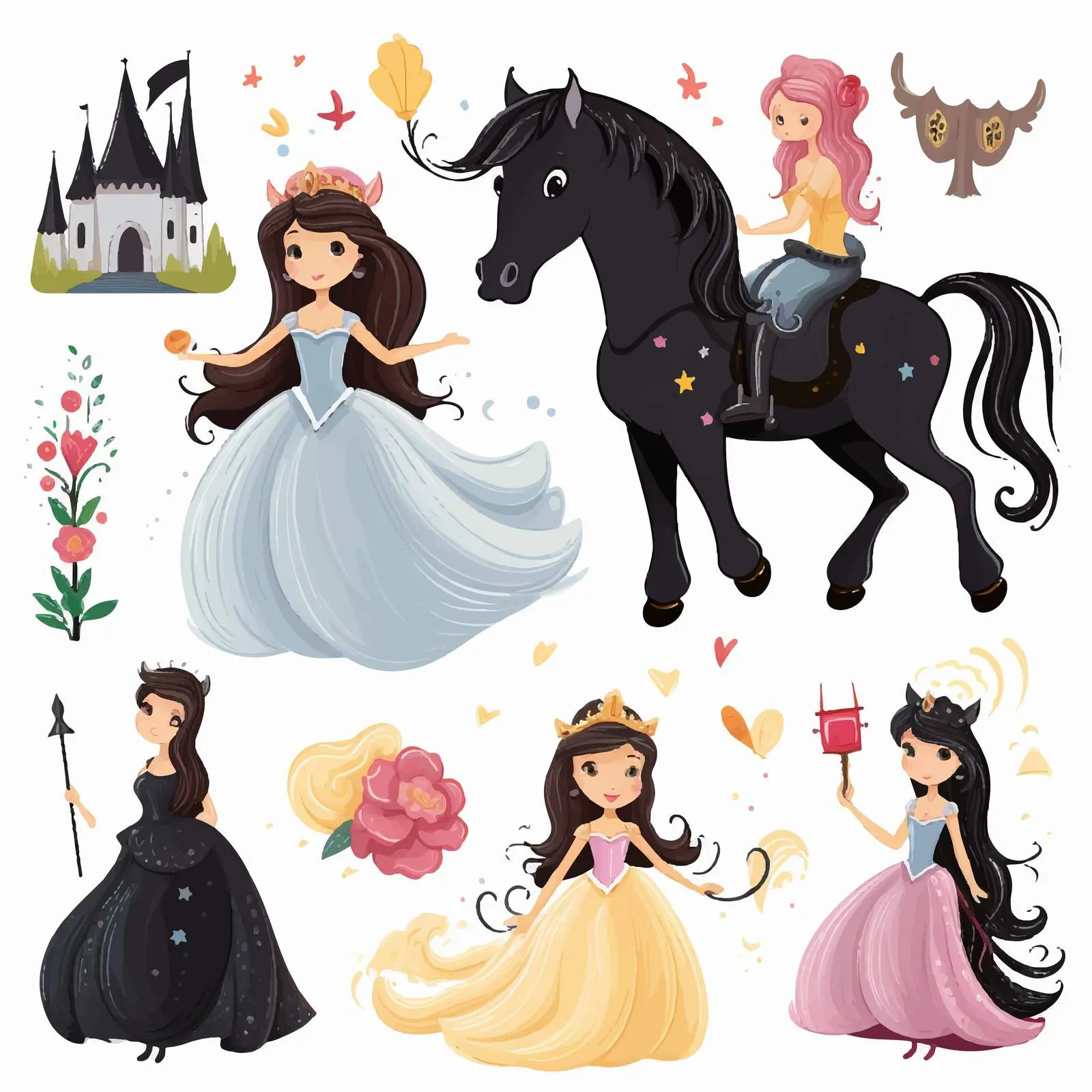 Fairy Tales with Princess and Unicorn Vectors — free download from Dotvec