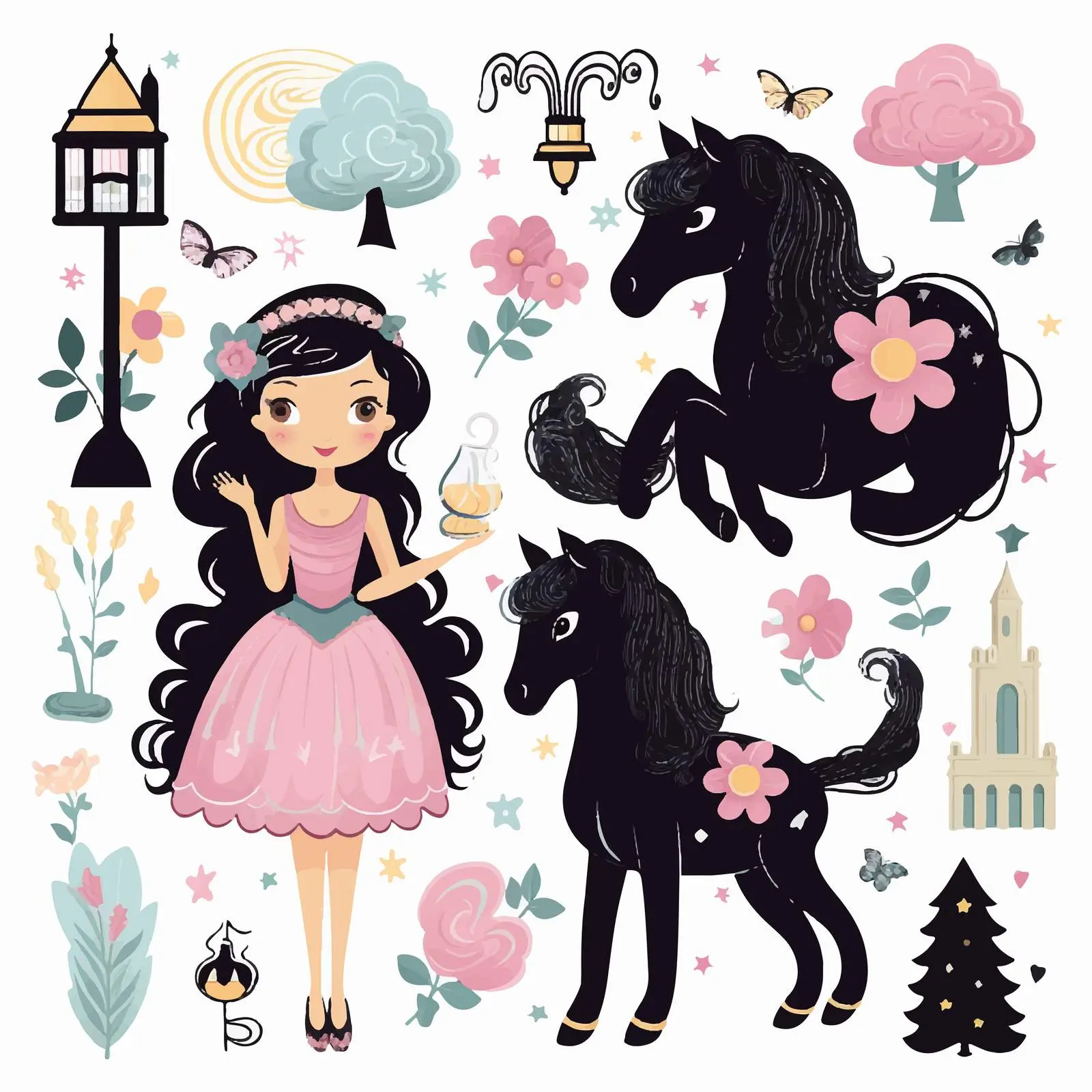 Fairy Tales: Princess and Unicorn Vector Art — free download from Dotvec