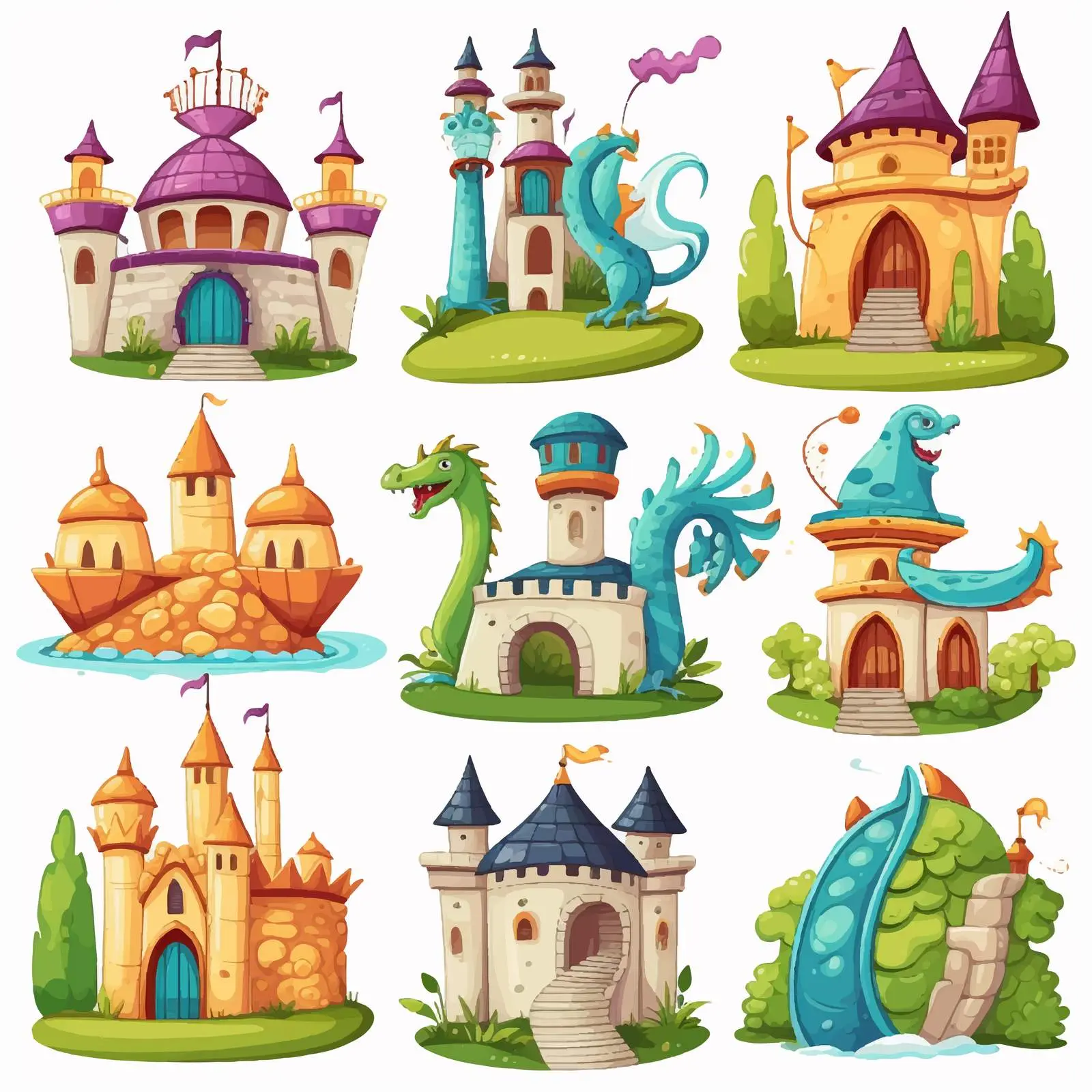 Fairytale Vector with Dragon and Castle — free download from Dotvec
