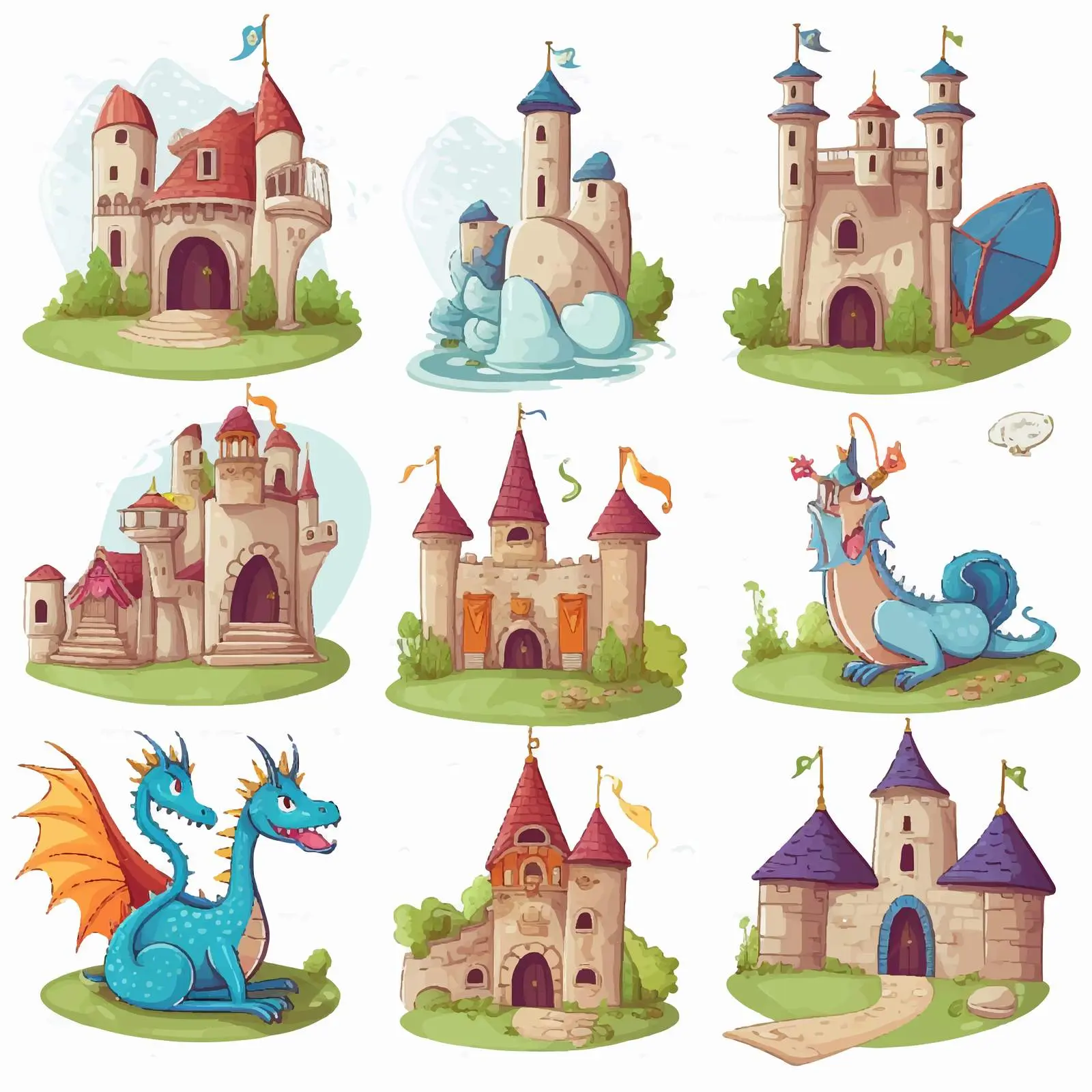 Fairytale Vector with Dragon and Castle Illustration — free download from Dotvec
