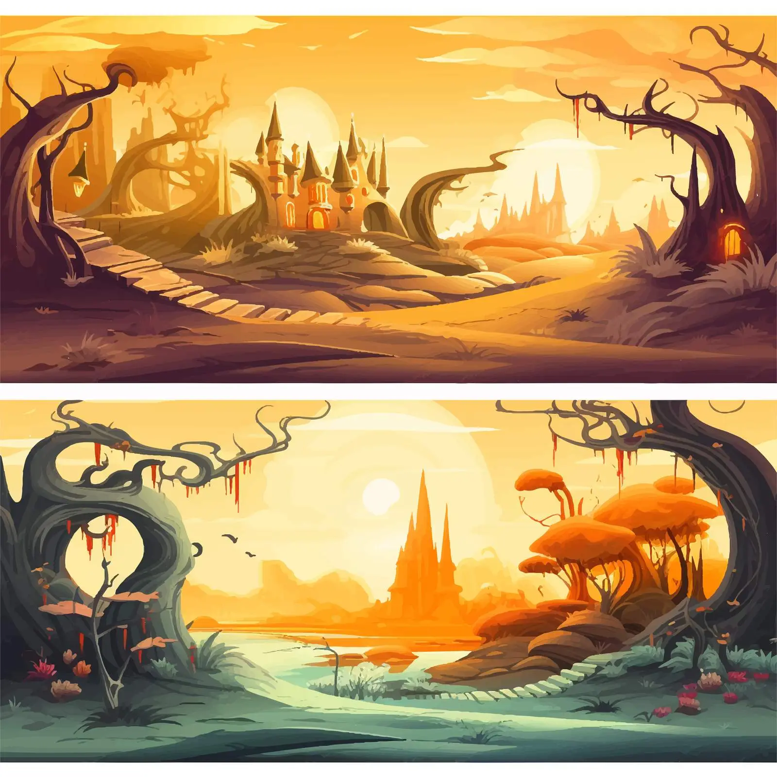 Fantasy Background Scene Illustration Vector Set — free download from Dotvec