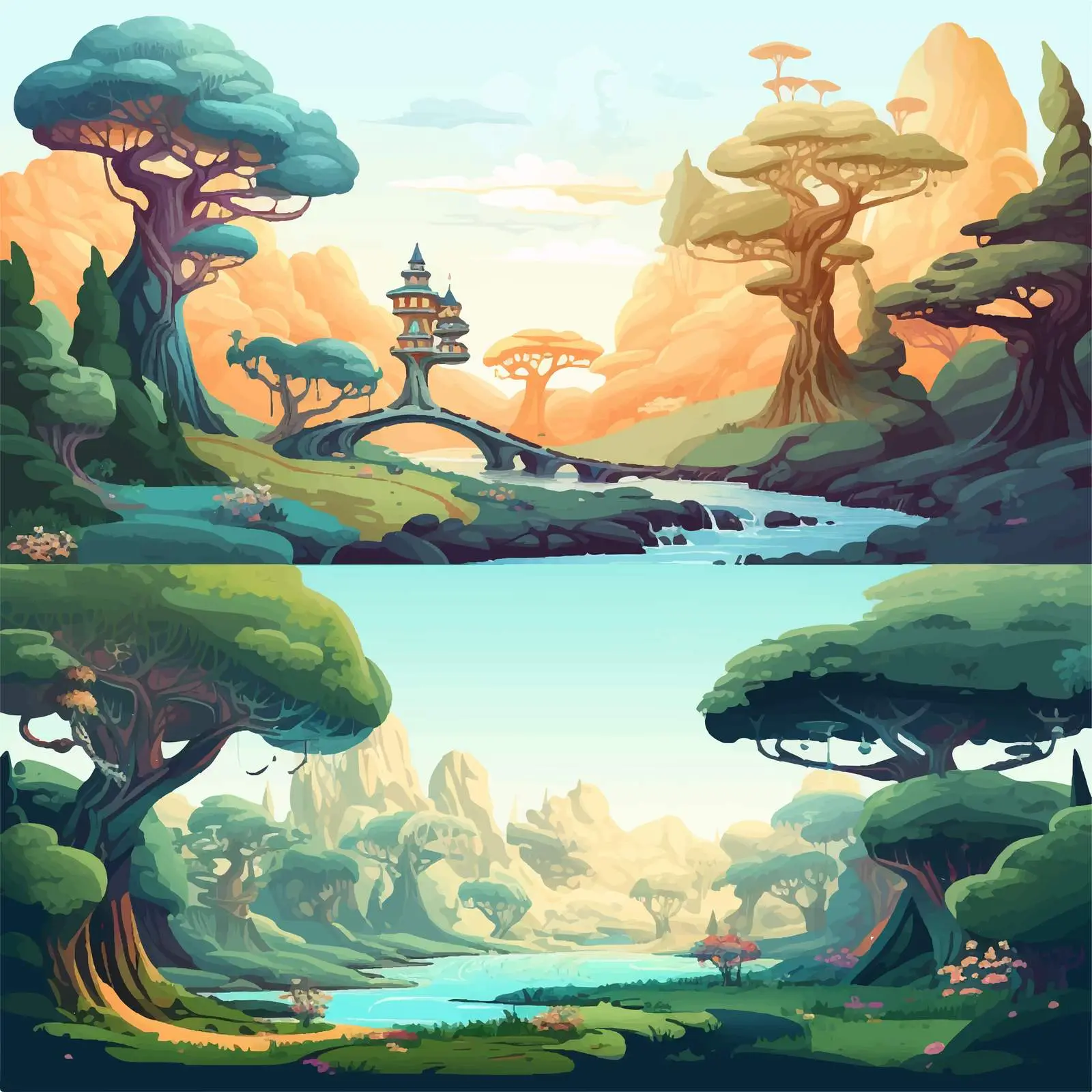 Fantasy Background Scene Vector Illustration — free download from Dotvec
