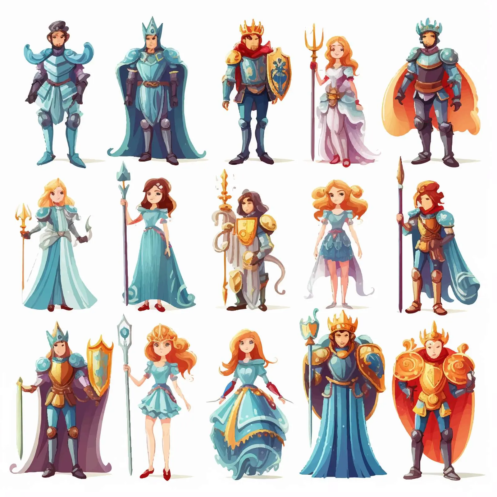 Fantasy Knights and Princesses Cartoon Vector Set — free download from Dotvec