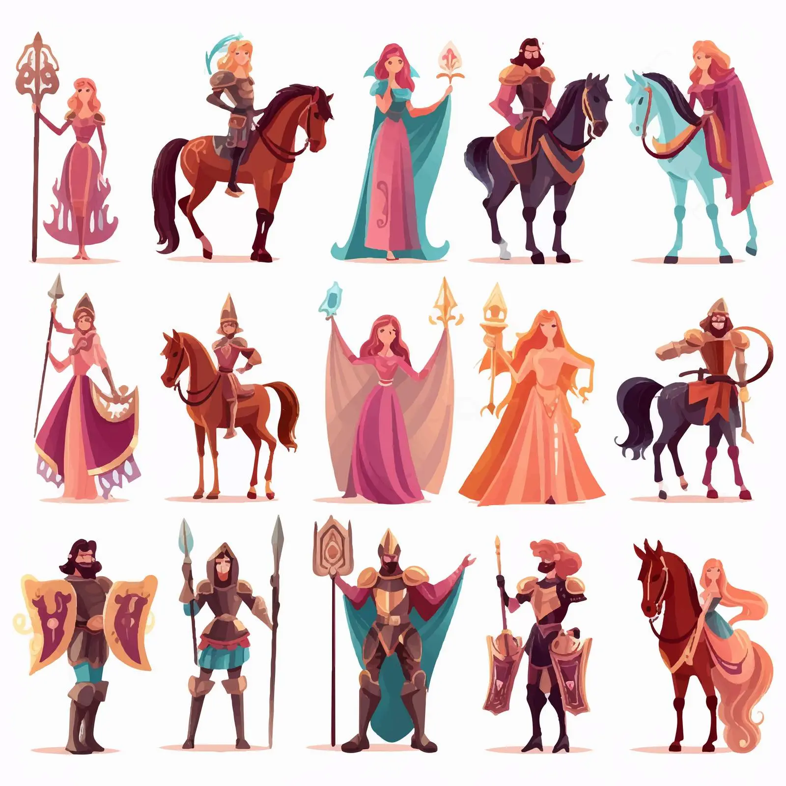 Fantasy Knights and Princesses Cartoon Vector Set – free graphics pack image from Dotvec
