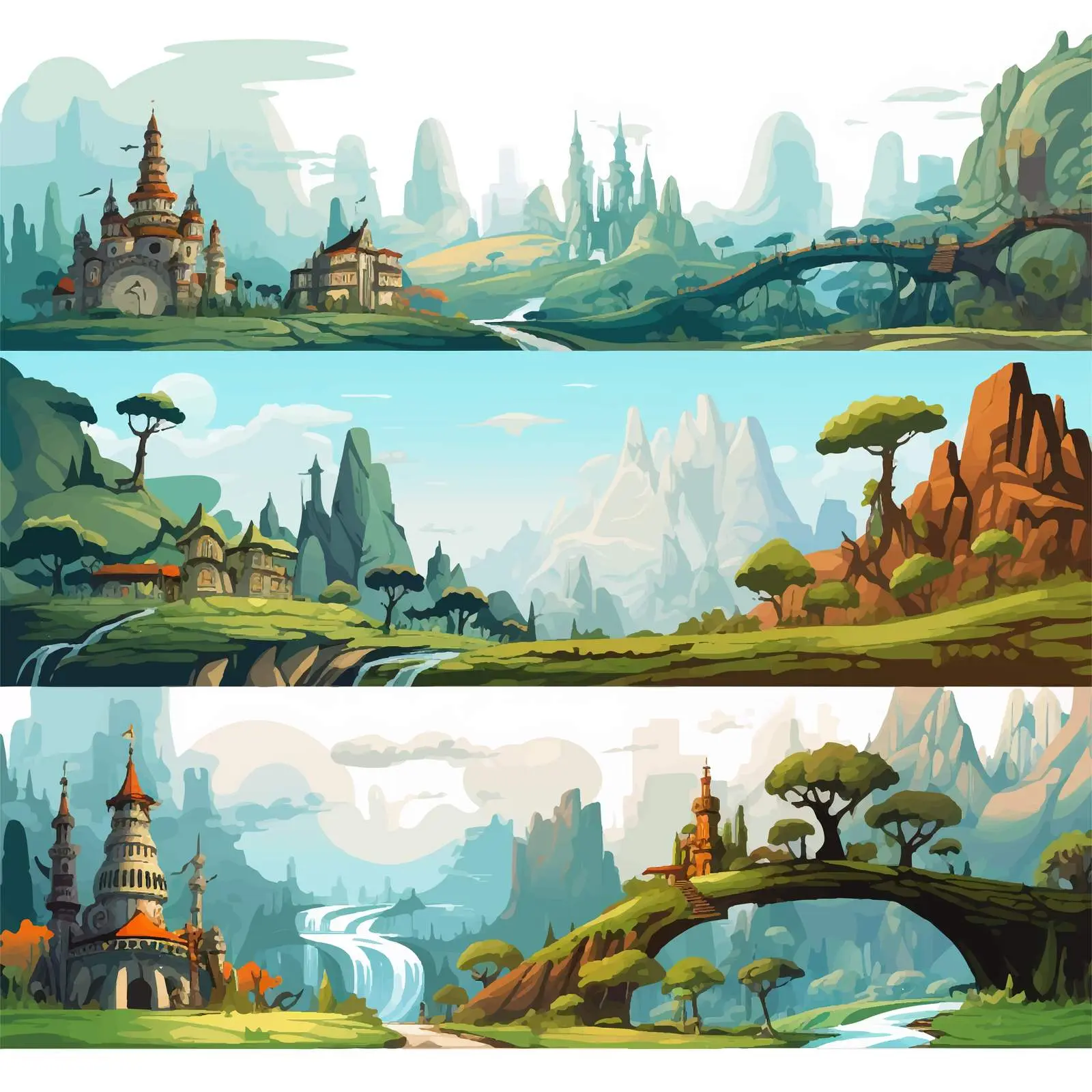 Fantasy Landscape Vector Illustration Set – free fantasy elements image from Dotvec