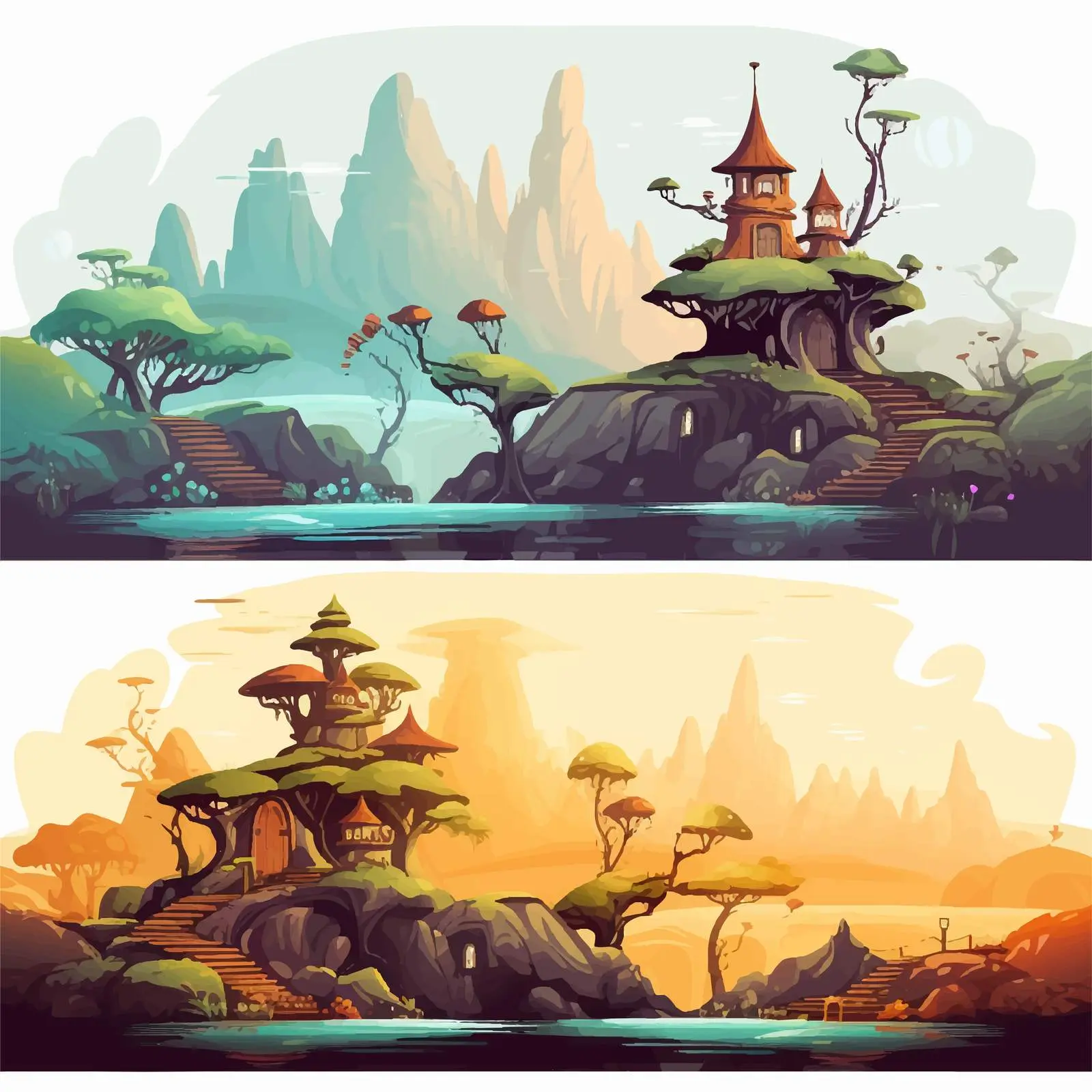 Fantasy Landscape Vector Illustration Set — free download from Dotvec