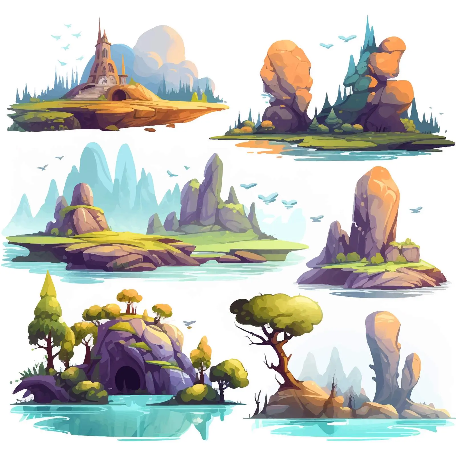 Fantasy Landscape Vector Illustration Collection — free download from Dotvec