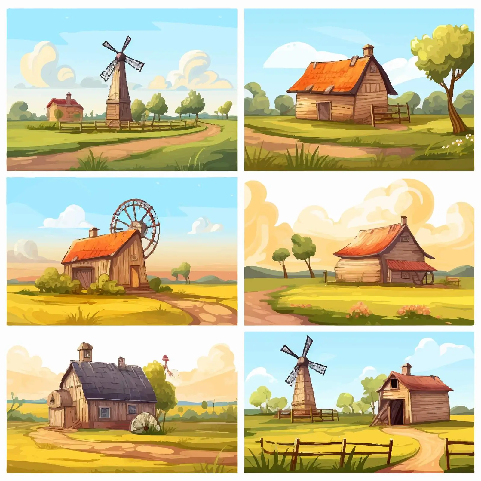 Farm Scenes Throughout Seasons Illustration — free download from Dotvec