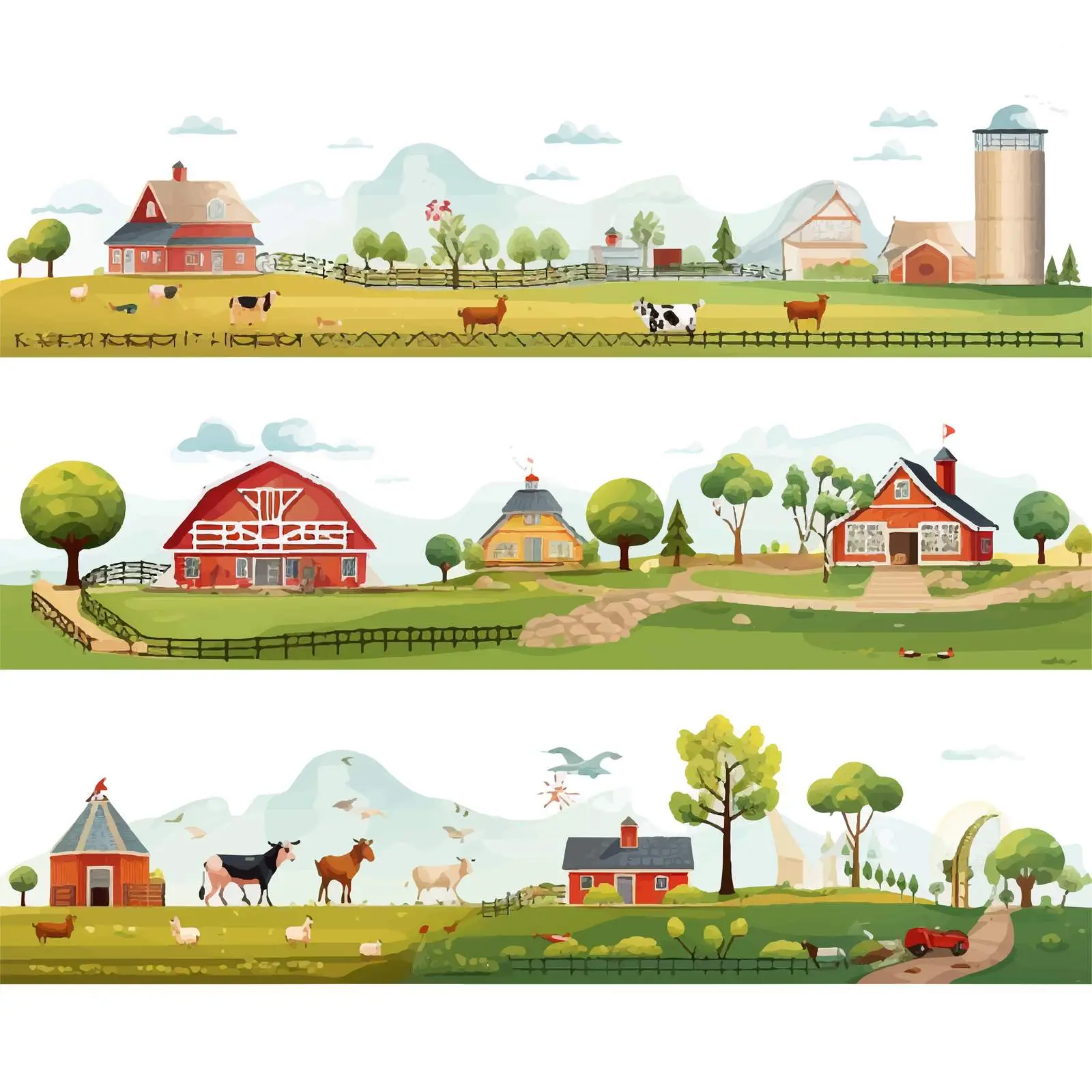 Farm Scenes at Various Times of Day — free download from Dotvec