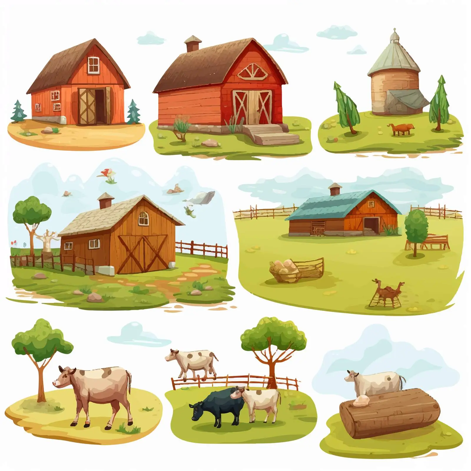 Farm Scenes Illustration at Various Times — free download from Dotvec