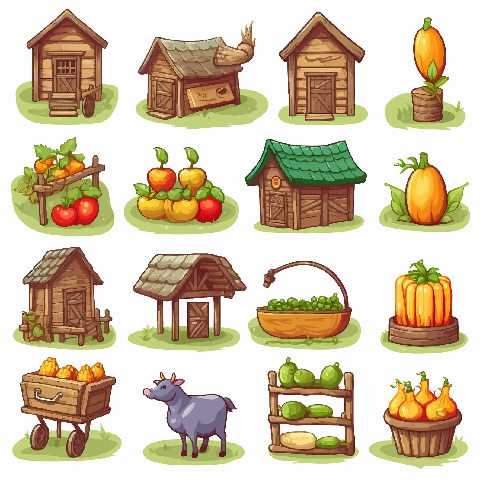 Farming Theme Game Elements and Icons Set – free farming symbols image from Dotvec