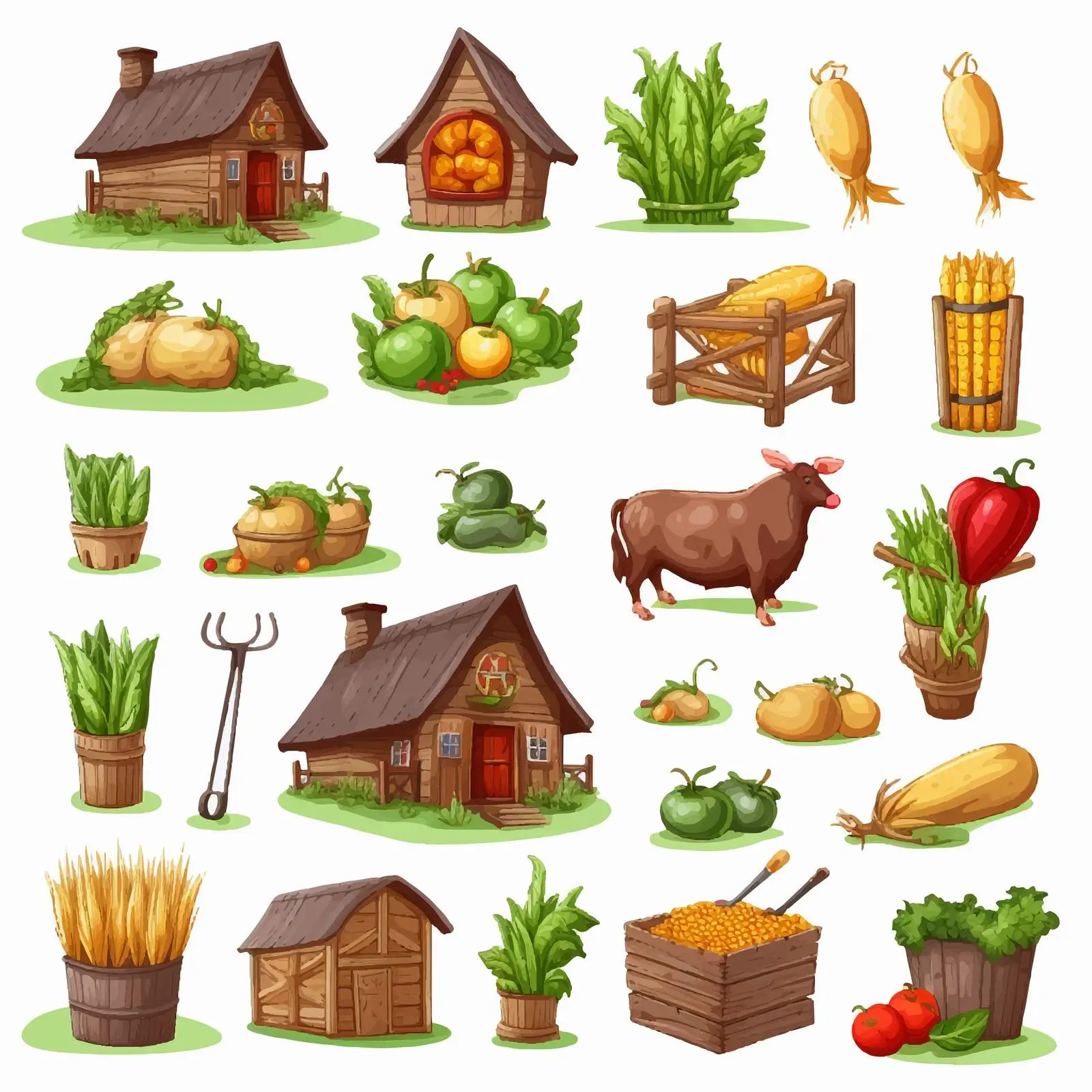 Farming Game Elements and Icons Vector Set — free download from Dotvec