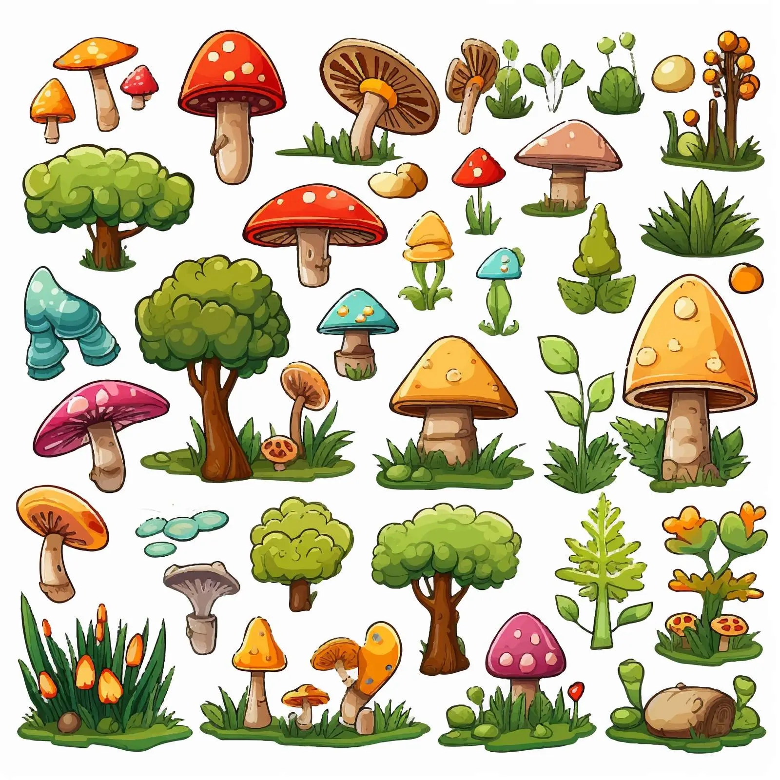 Nature-Themed Game Elements and Icons Set – free landscape elements image from Dotvec