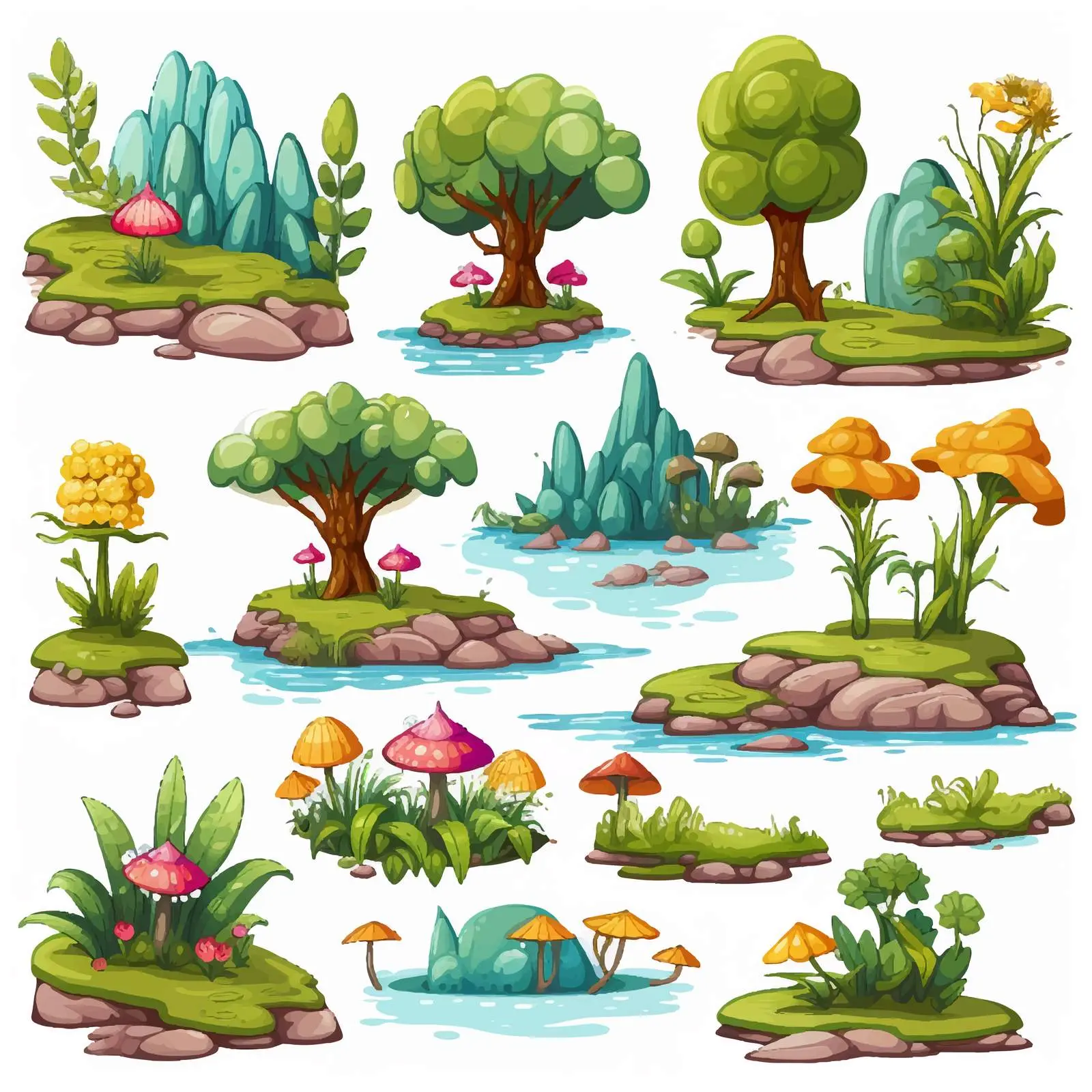 Nature Themed Game Elements and Icon Set – free fantasy elements image from Dotvec