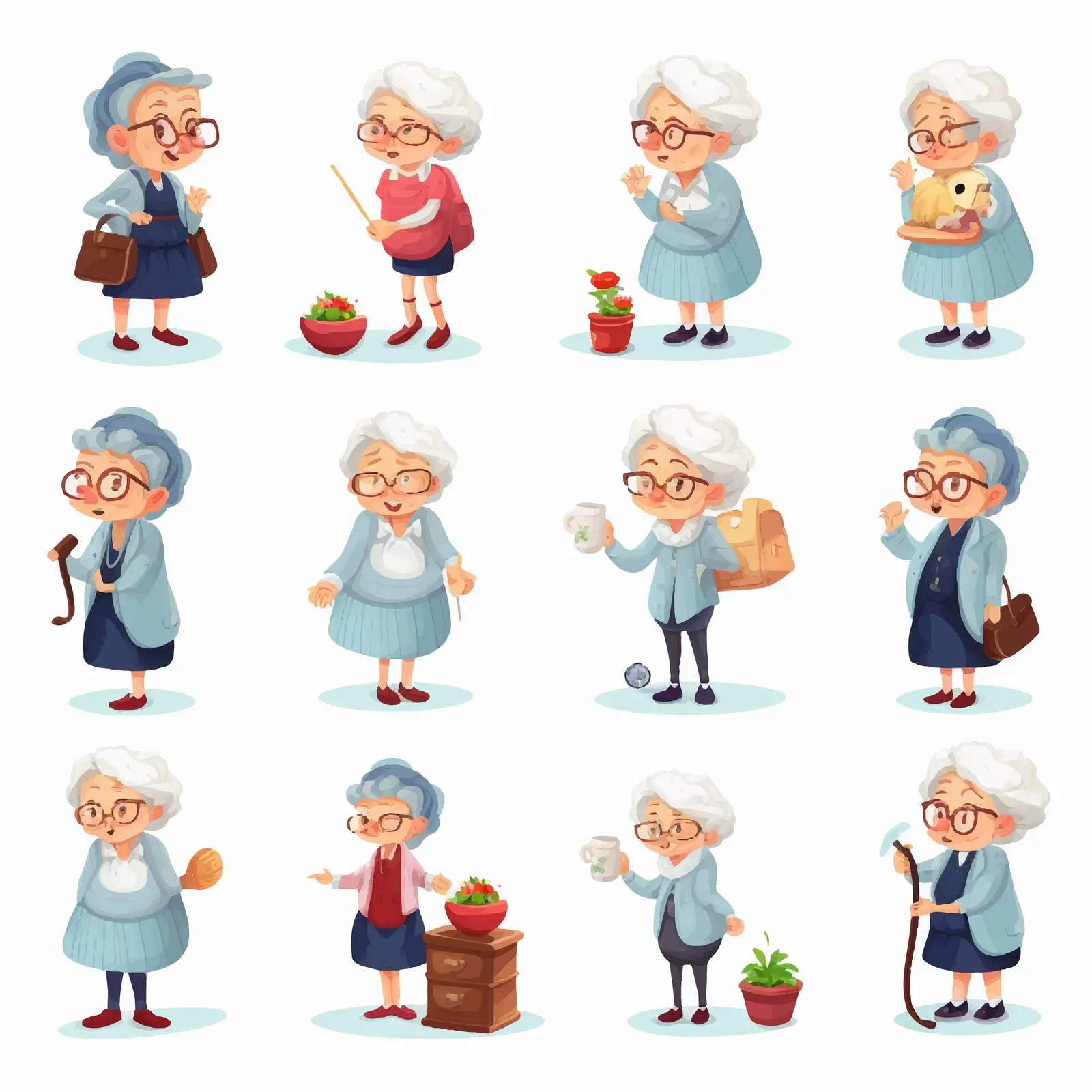 Grandmother Vectors in Various Outfits and Activities — free download from Dotvec