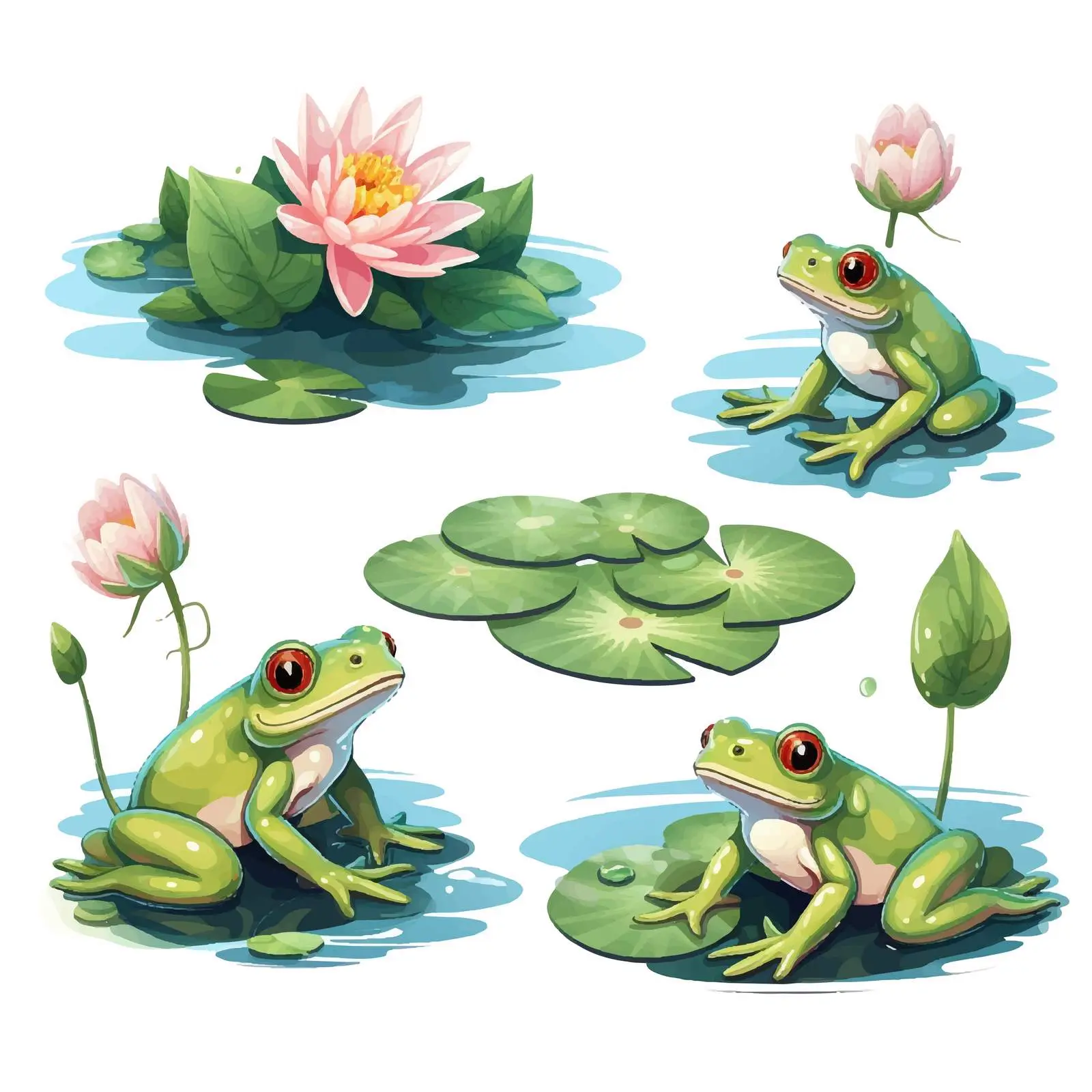 Green Frog and Water Lily Cartoon Vector — free download from Dotvec