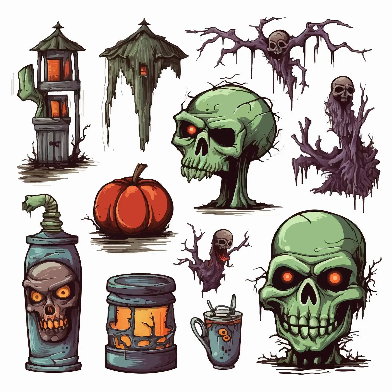 Halloween Zombie Objects Vector Illustration — free download from Dotvec