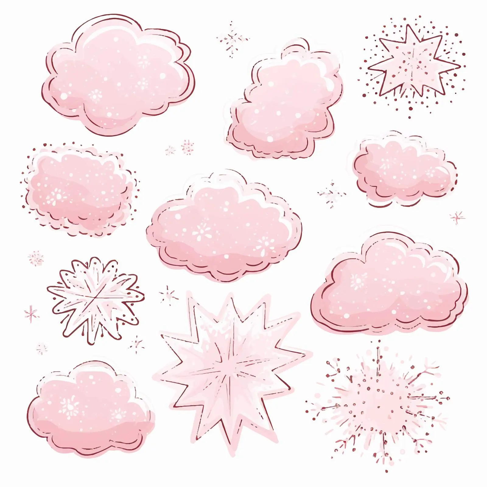 Hand-Drawn Wet Brush Speech Bubbles with Snowflakes – free speech bubbles image from Dotvec