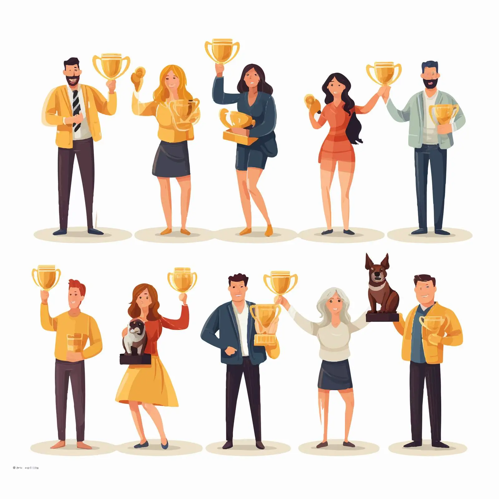 Happy Champions Holding Golden Cups – free champion image from Dotvec